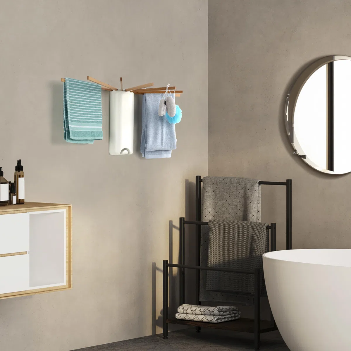 BELLE VOUS Stendibiancheria da Parete - Stendino a Muro Richiudibile - Stendi Biancheria Retrattile Salvaspazio - per Interno ed Esterni - con X Bracci - Portatile da Viaggio