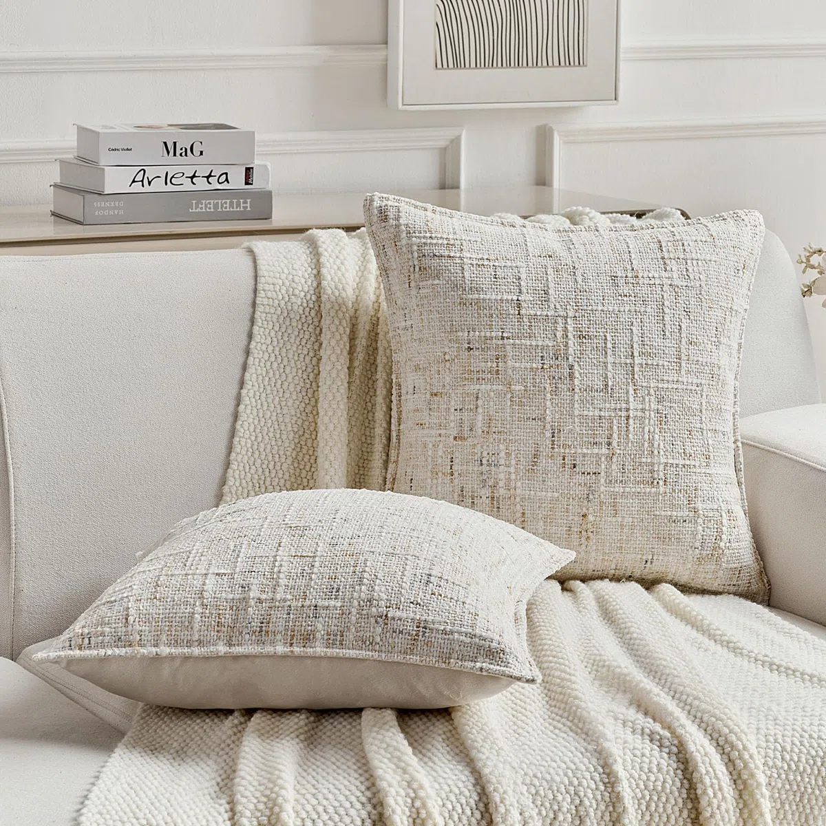 Ystyle 2 Pezzi Federe Cuscini Divano 40x40 in Chenille e Velluto, Copricuscini Morbidi con Texture Tintura a Spruzzo e Cerniera a Cuore Oro, Fodere Moderne Eleganti per Letto Soggiorno, Crema