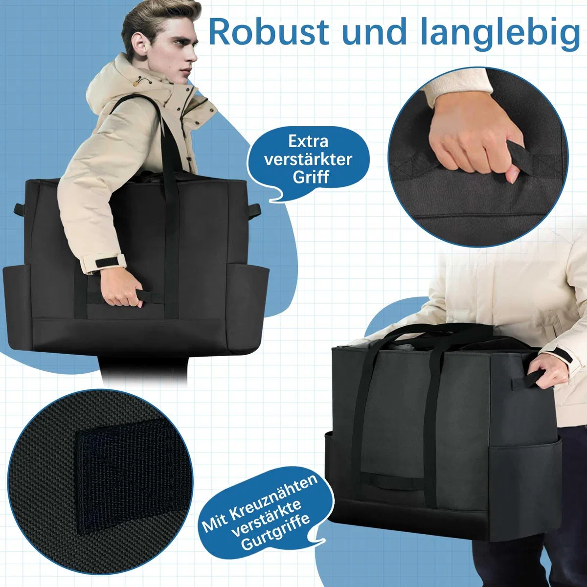 Borsa da viaggio extra grande, espandibile, impermeabile, con manici rinforzati, pieghevole, per viaggi, campeggio, sport e traslochi, 60 x 25,4 x 50 cm