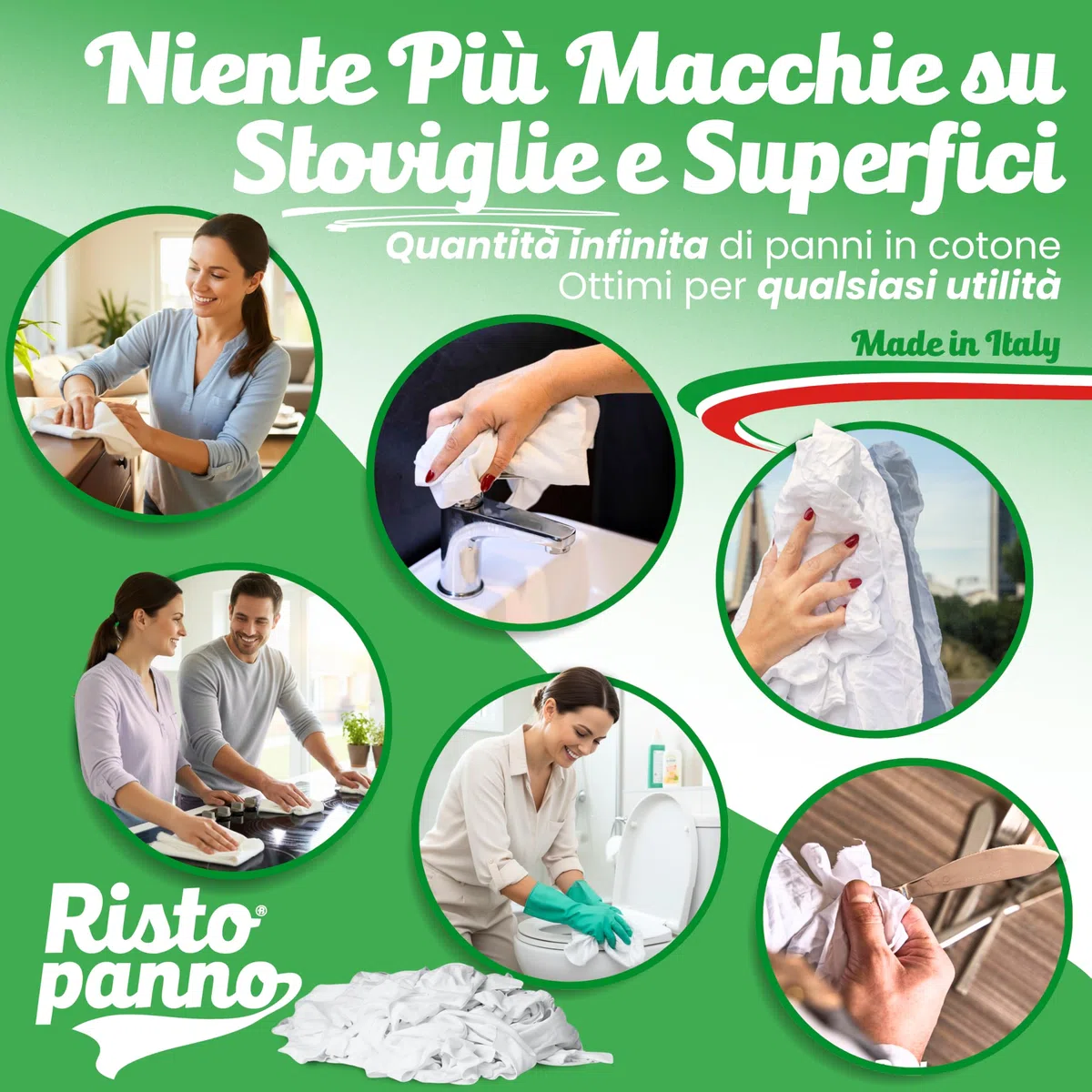 Ristopanno Home – Panni Multiuso - Stracci Bianchi Cotone 2 KG - Non Lascia Aloni - Uso Quotidiano per Casa, Auto, Moto e Garage - Lavabili Flessibili e Resistenti – Massima Assorbenza