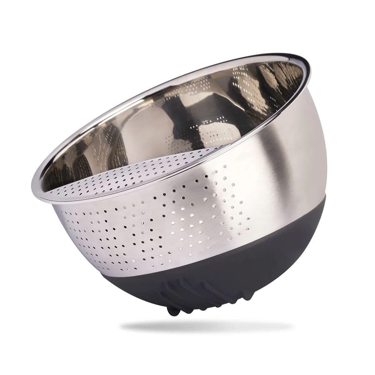 Reishunger Ciotola per bucato in acciaio inox (nera) – Colino per lavare riso e verdure – Con base in silicone antiscivolo
