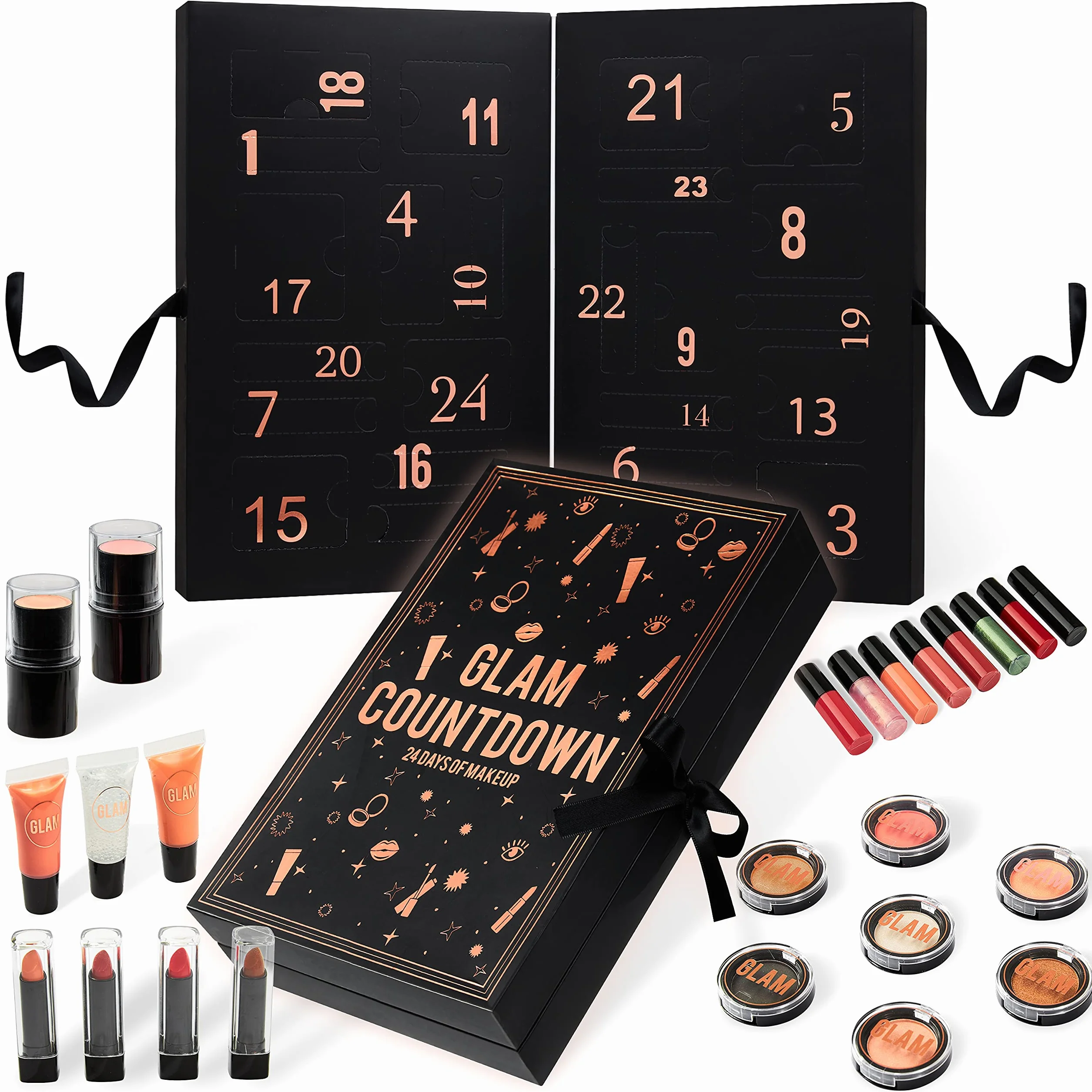 KreativeKraft Calendario Avvento 2025 Donna Ragazza Set Trucco o Prodotti per la Cura Della Pelle Countdown Natale Calendari Avvento Regali per Lei (Nero)