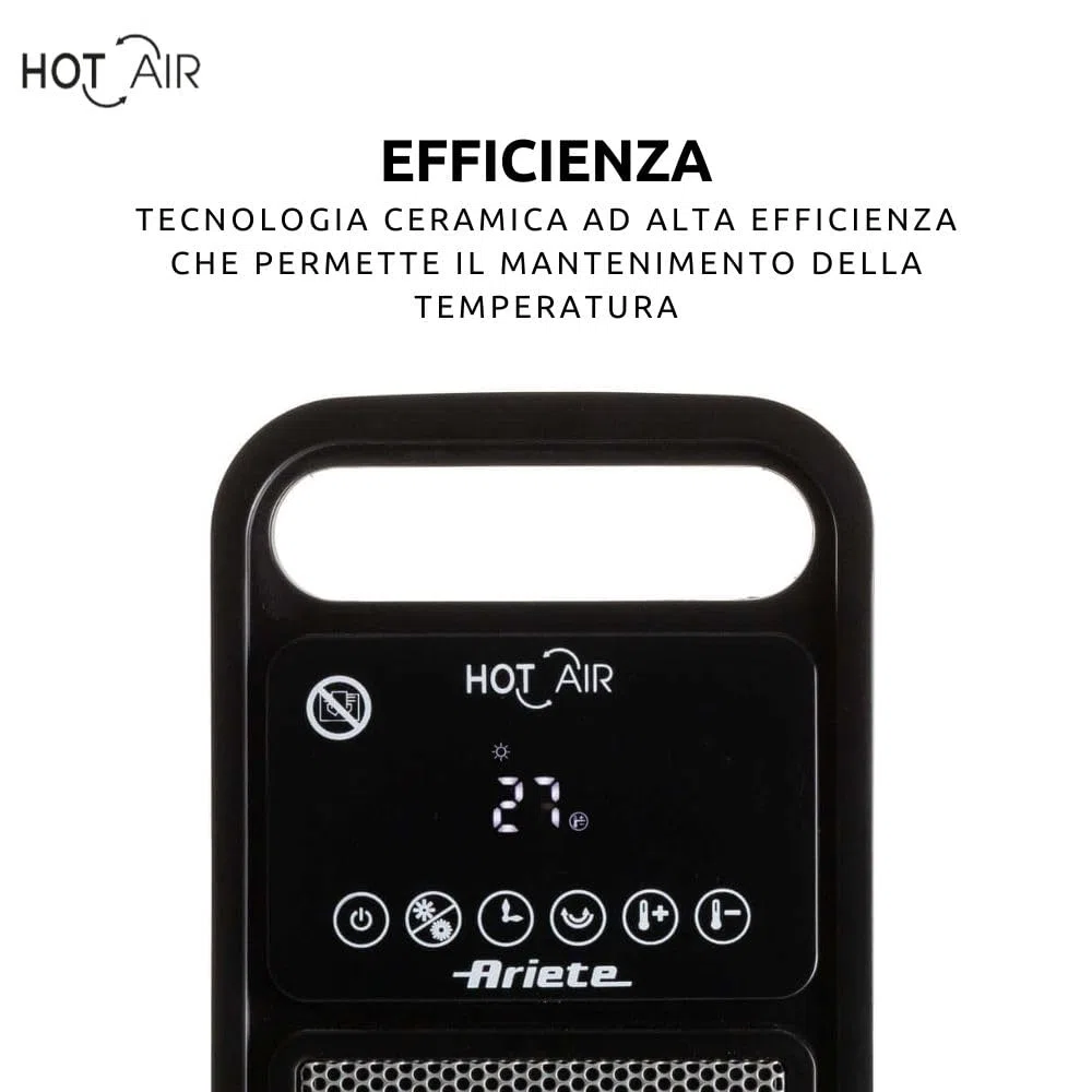 Ariete 8212 Stufa elettrica a torre, 2000W, Funzione ventilazione, Funzione oscillazione, Timer fino a 8 ore, Led display, Tecnologia ceramica, Basso consumo energetico, Nero
