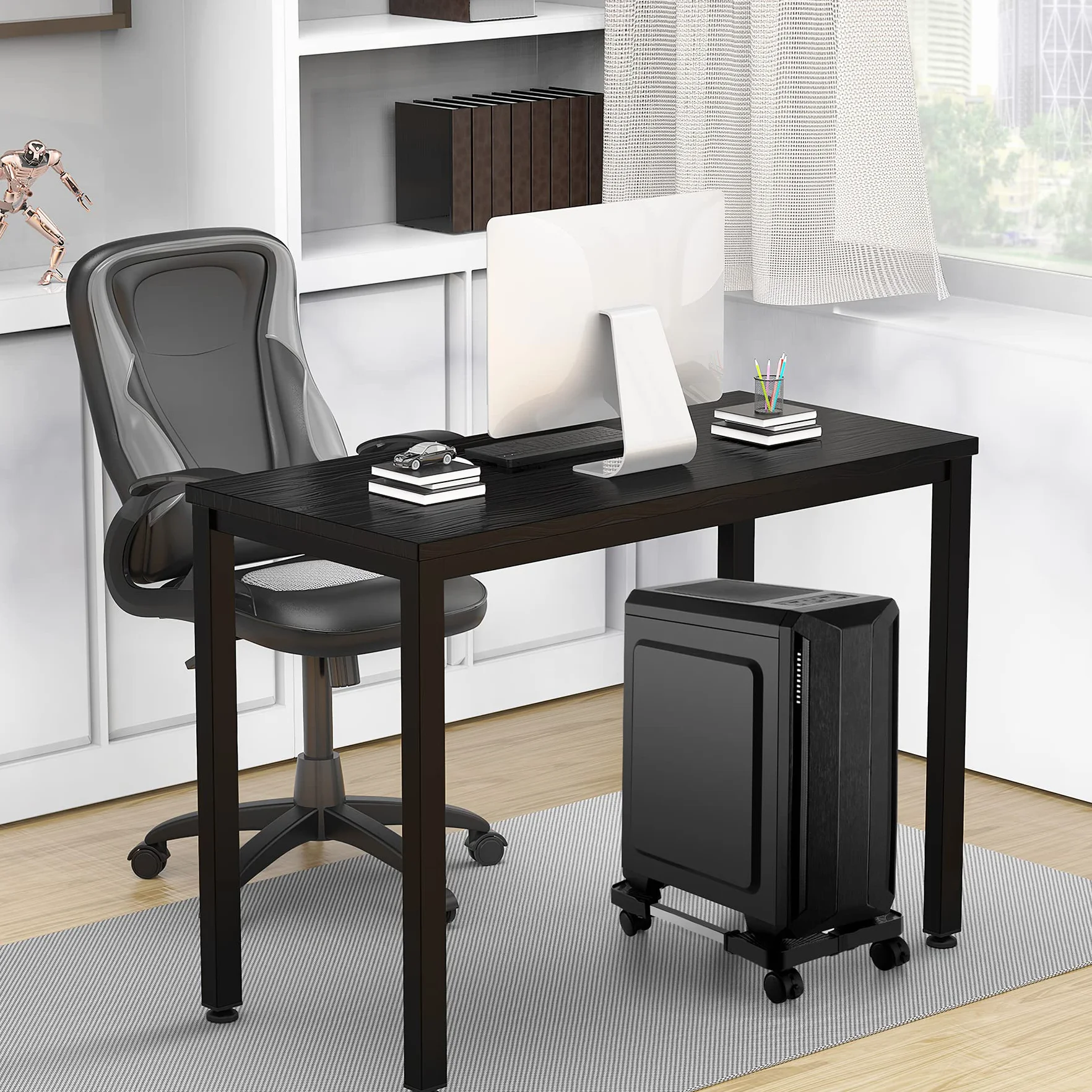 Supporto per PC Case con rotelle Bloccabili, CPU Holder Cart, Dimensione Regolabile, Adatto alla Maggior Parte dei Computer-Nero