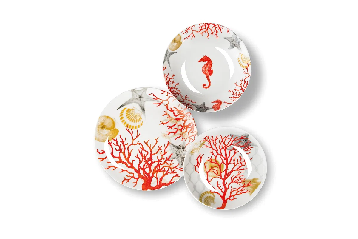 Excelsa Coral Servizio Piatti 18 Pezzi, Porcellana, Rosso