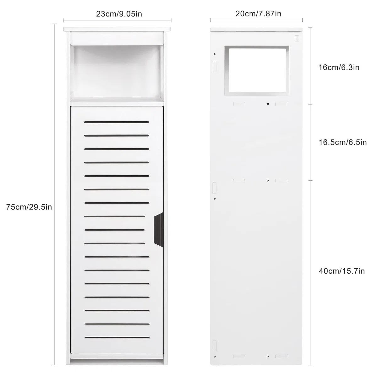 VOGGV Armadietto da bagno autoportante con 1 porta e ripiani per casa, cucina, soggiorno e corridoio, 22 x 20 x 75 cm, bianco