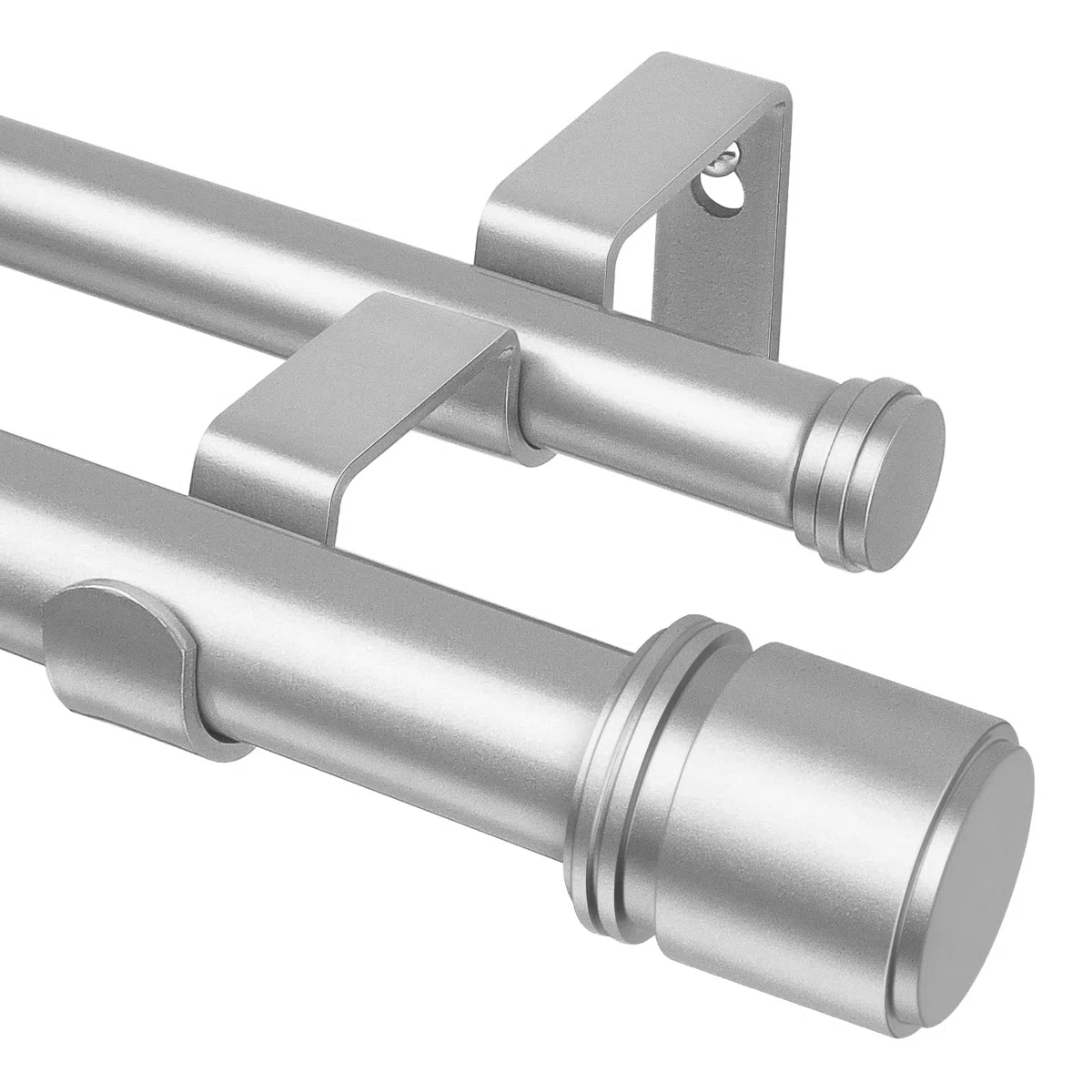 HOTOZON Argento Bastone da Tenda Doppio 190-355 cm, 25 mm Estensibile Bastone Tenda Doppio Montado en la Pared con Remates de Tapa Para Ventanas