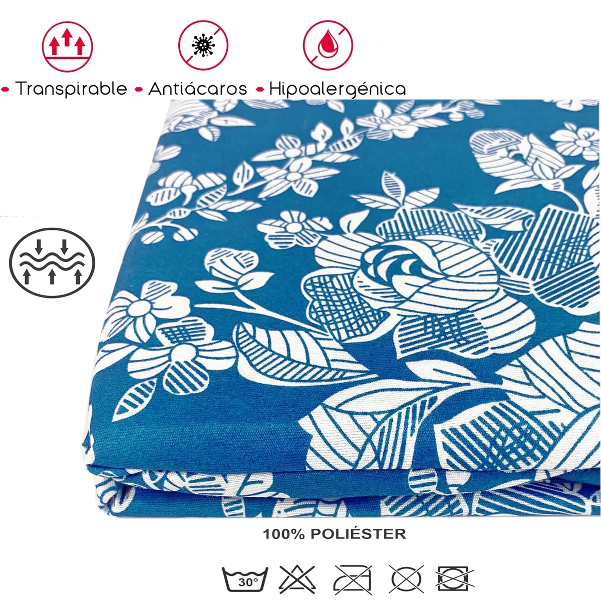 Coprimaterasso con chiusura a cerniera, copre materasso per letto 180 x 200 cm + 25 cm, facile da applicare, impermeabile, morbido e piacevole 100% poliestere. Fiorito