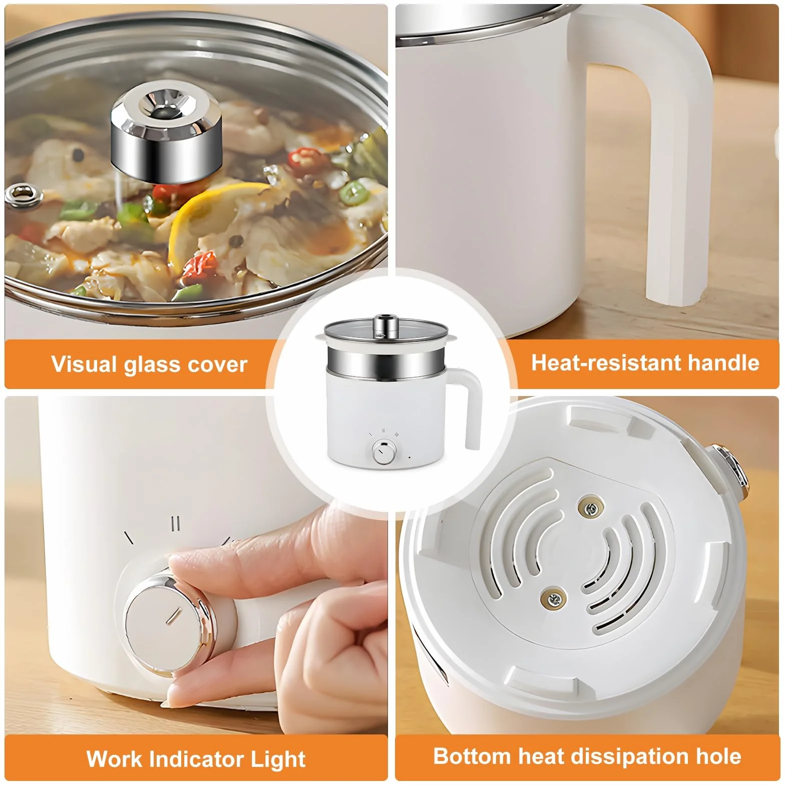SUNOYA Un Set Mini Pentola Elettrica, 1.7l Portatile Pentola Elettrica, 300 W/600 W Hot Pot Ramen Cooker Con Vaporiera, Pentola Calda Elettrica Antiaderente, Per Riscaldamento Rapido In Viaggio