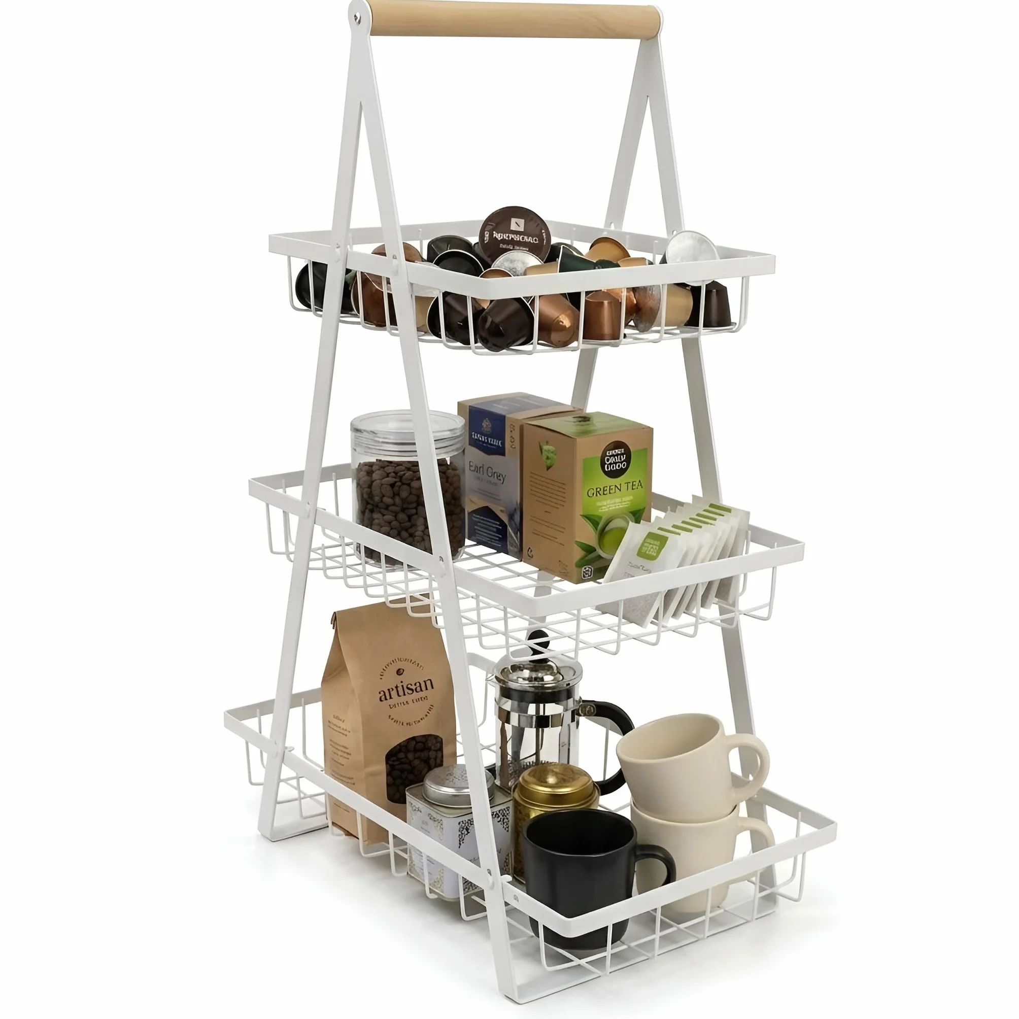 Portafrutta a 3 Ripiani – Contenitore per Frutta e Verdura per Piano di Lavorazione Cucina, Cestino per Frutta e Verdura a 3 Livelli, Contenitore Multipiano per Verdura, Cucina in Metallo