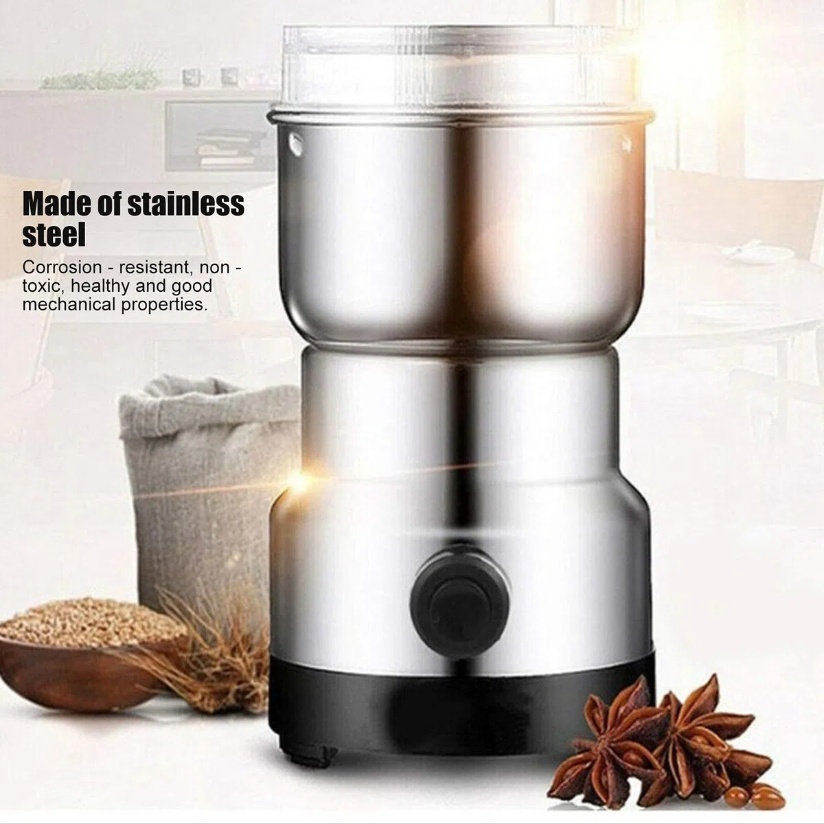 Macinacaffè elettrico, in acciaio inox condimento caffè noci cereali macina erbe frantoio frantoio frullatore utensile da quantità di macinazione 100g/3.5oz