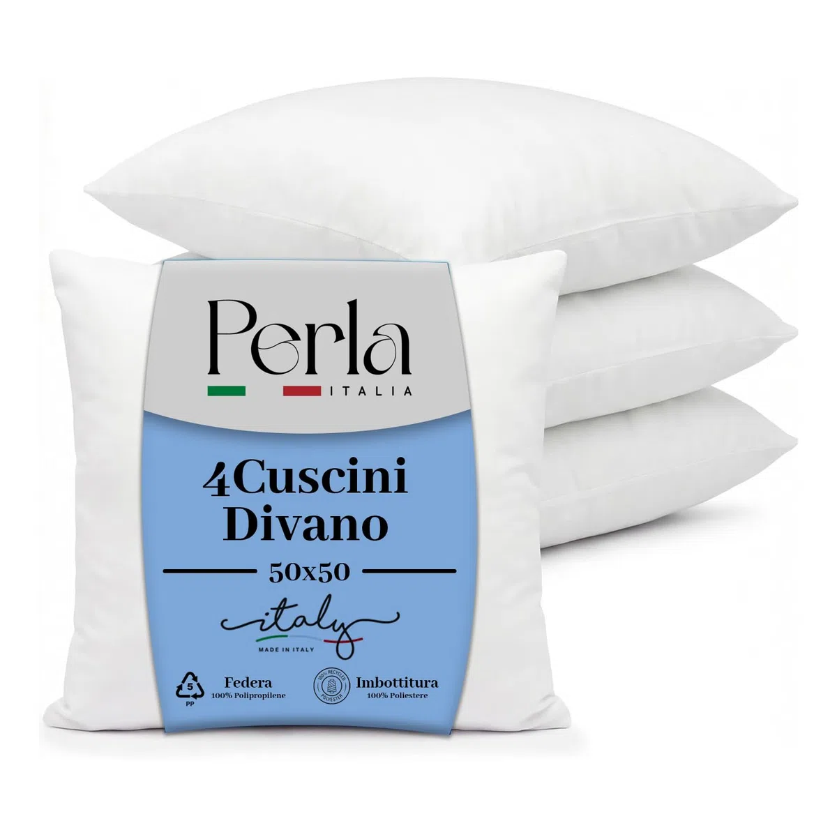 Perla Italia – Imbottitura Cuscini 50x50 Set 4 Pezzi – Interni Morbidi e Voluminosi 100% Poliestere – Antiacaro, Traspiranti, Lavabili – Ideali per Divano, Letto e Arredo Casa