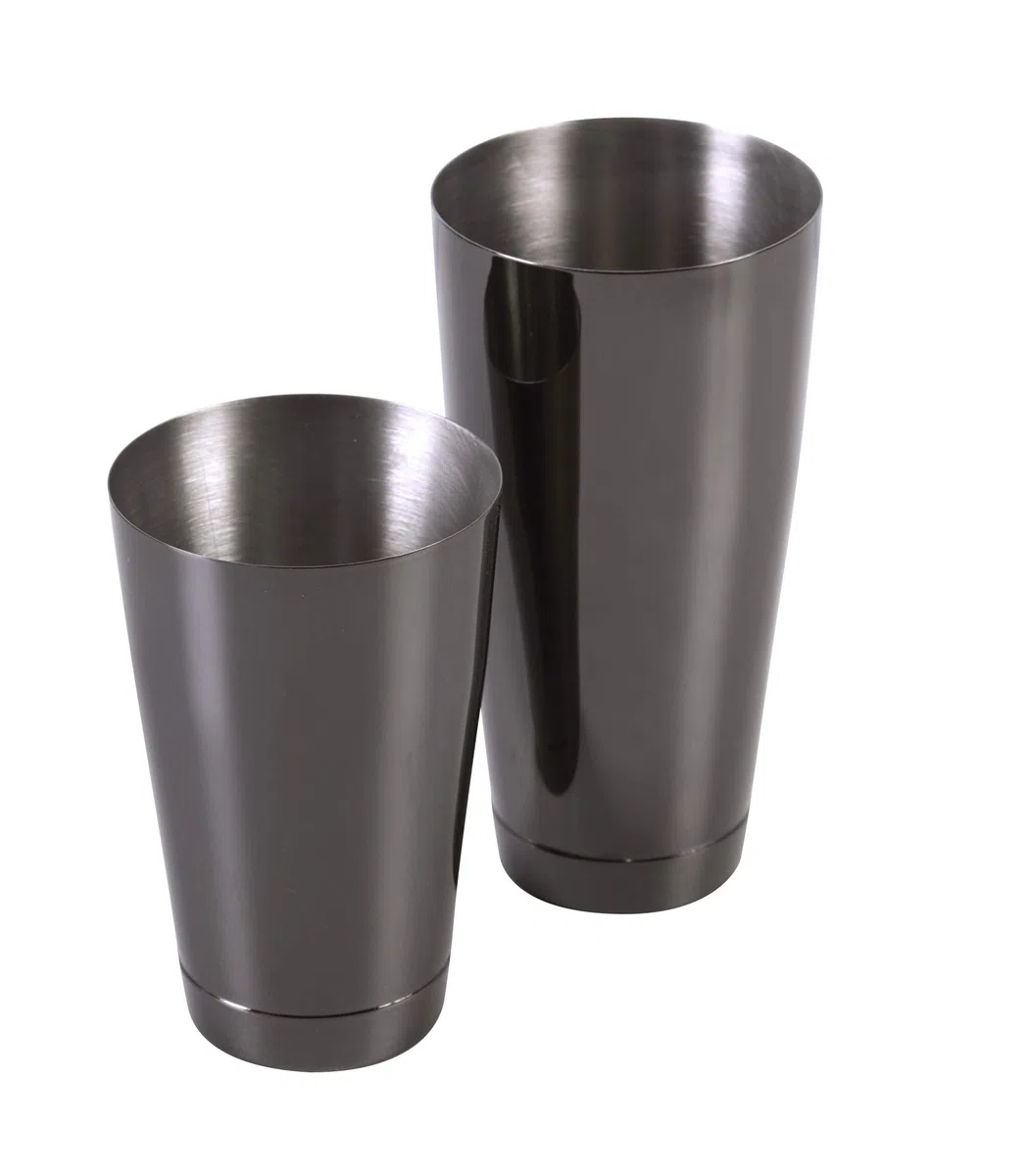 Set shaker da cocktail Boston color nero metallizzato, doppio bicchiere 850ml + 530ml con base stabile, in acciaio inox