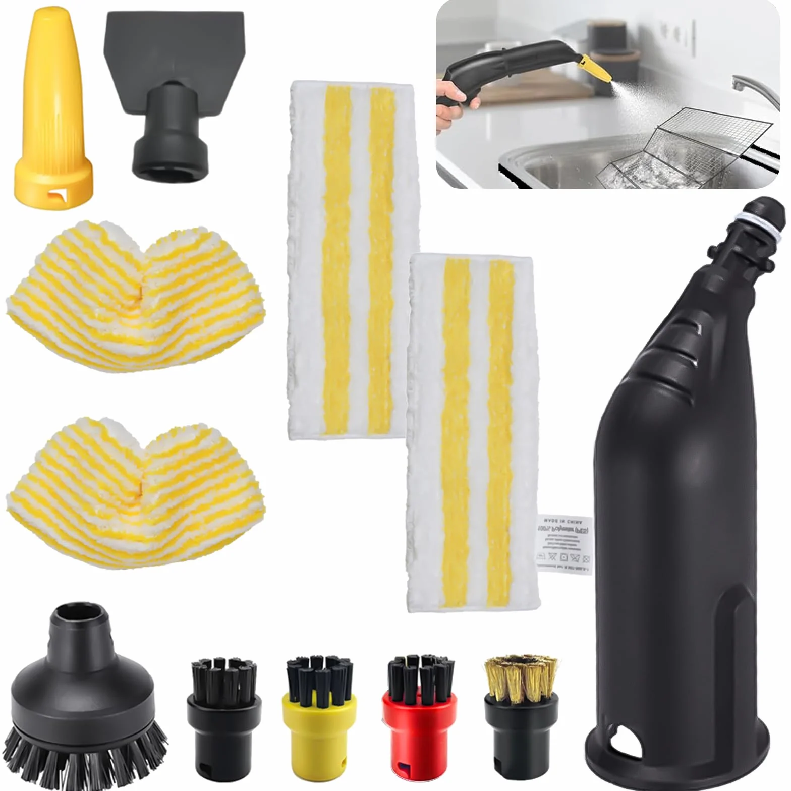 9 pezzi per accessori Kärcher pulitore a vapore SC1 SC2 SC3 SC4 SC5, spazzola rotonda, spazzola piatta, ugello curvo, spazzola a vapore manuale, rivestimento per panno di pulizia per pulitore a vapore