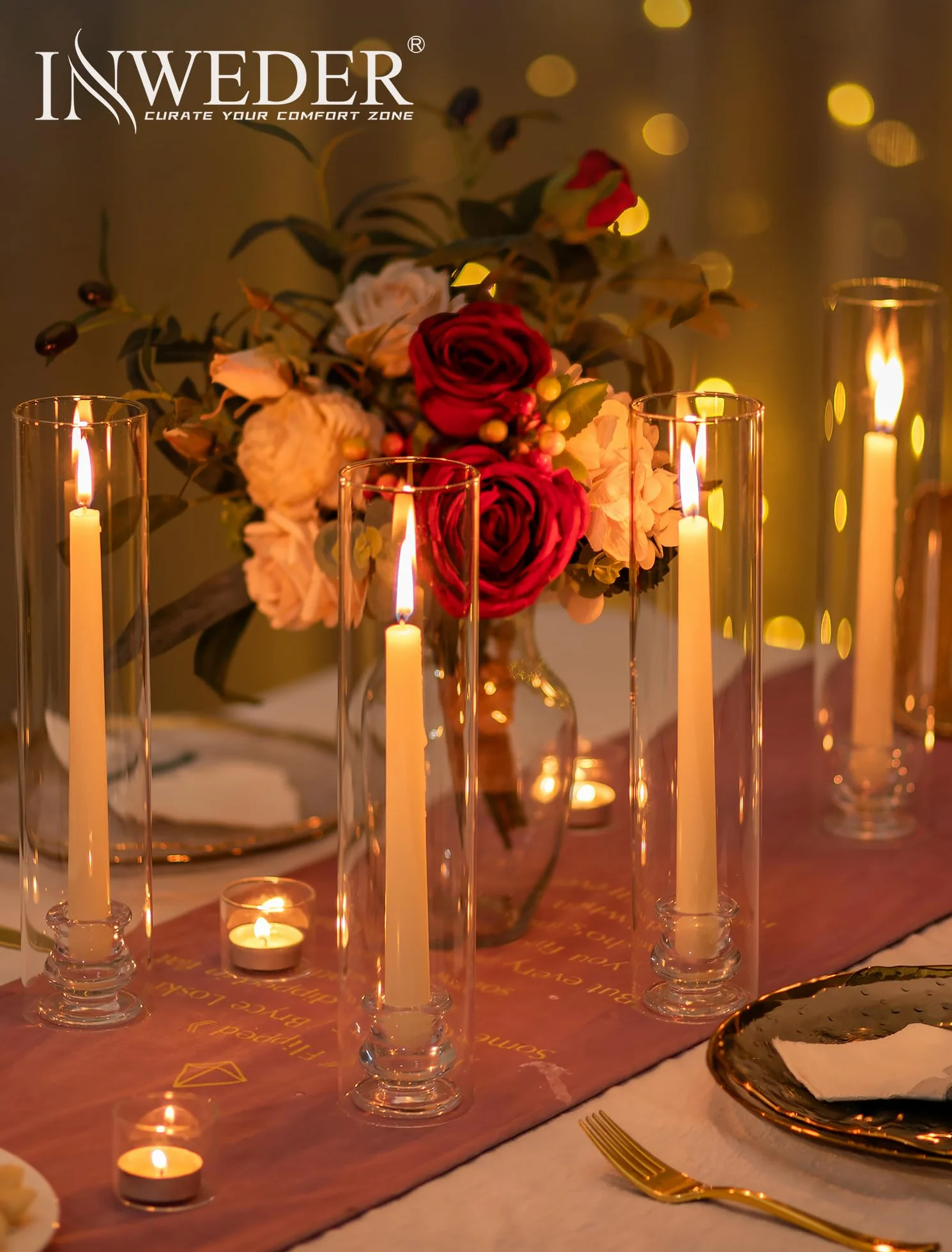 Portacandele in vetro Hurricane, alto 30,5 cm, con coperchio cilindrico antivento, trasparente, per matrimoni, feste, compleanni, Natale, decorazioni per la casa, set di 2