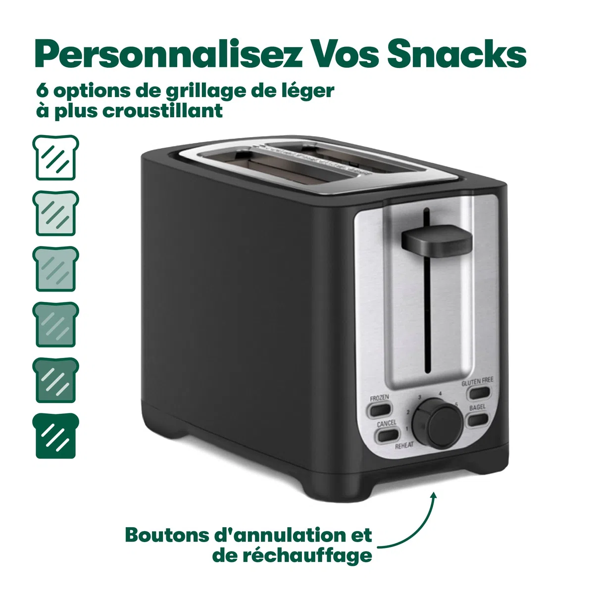 bella Tostapane a 2 fette con spegnimento automatico, fessure extra larghe, vassoio raccoglibriciole rimovibile, scongelamento e riscaldamento - pane tostato, bagel e waffle, nero