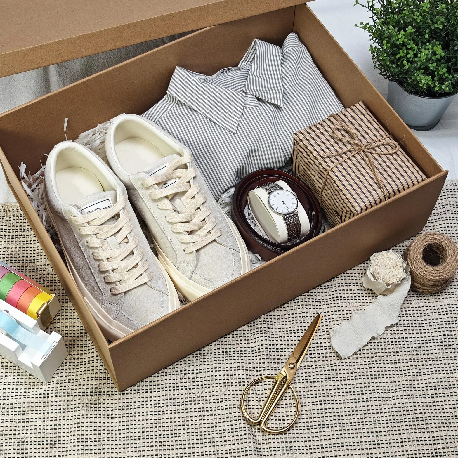 Tekhoho Grande Scatola Regalo Kraft 44x33x14cm, Scatola Rettangolare Premium con Coperchio per Regali, Confezione Regalo Natale Matrimonio Compleanno Festa, Stile Rustico.