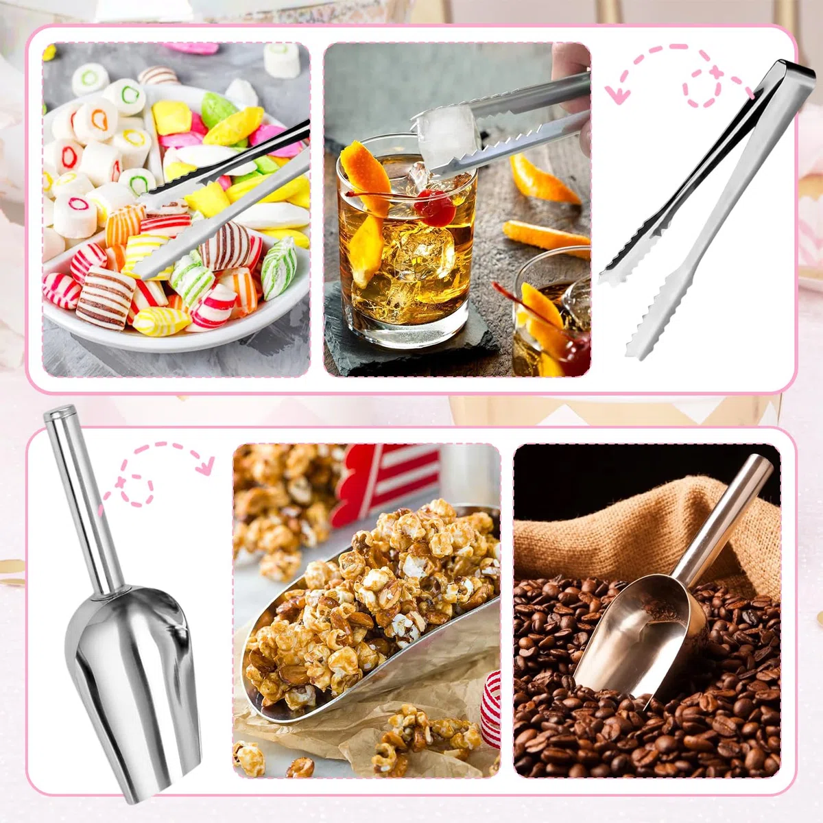 69 Pezzi Candy Bar Accessori per Candy Bar Accessori Candy Bar Sacchetti per Candy Bar Paletta Ghiaccio Pinza Ghiaccio Adesivi Candy Bar Banner Palloncini per Decorazioni Matrimoni Compleanni e Feste(