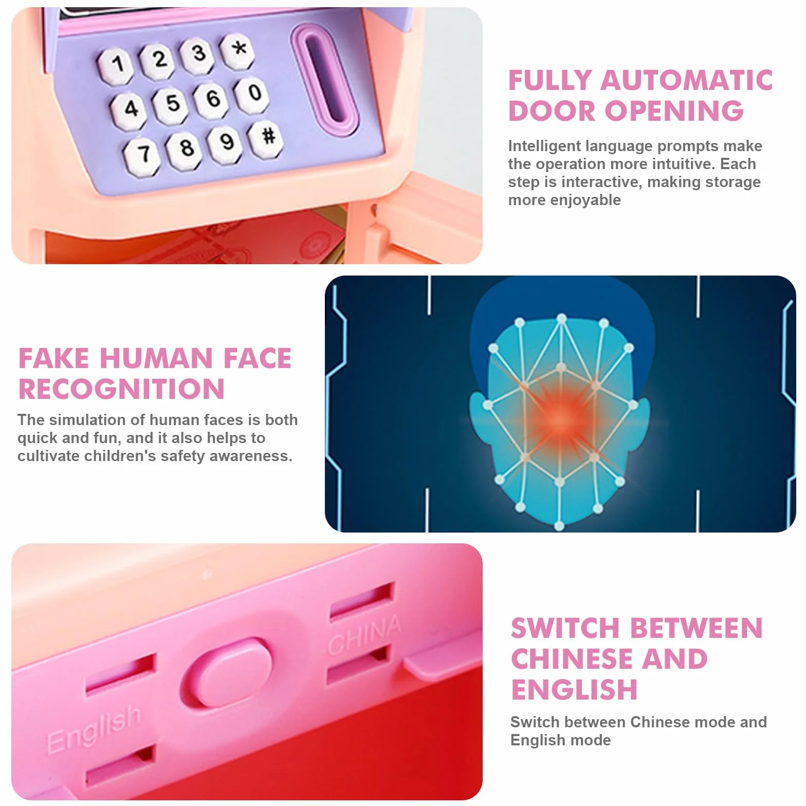 Salvadanaio Elettronico, Cassaforte Salvadanaio Elettronico con Codice, Mini Bancomat con Musica, ATM Digitale Automatico Regalo di Compleanno(Rosa)