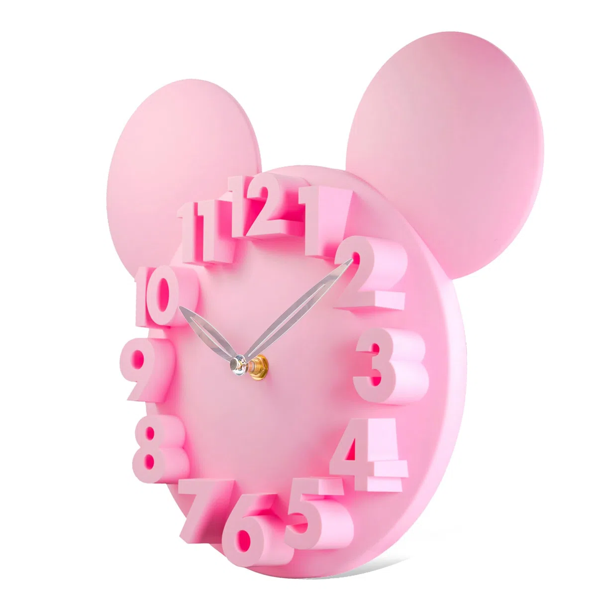 Lafocuse Orologio da Parete Topo Carino Moderno, Numeri 3D Creativo Design, Rosa Orologio Facile da Leggere per Bambini Ragazzo Ragazza Soggiorno Camera da Letto Scuola 32x28cm