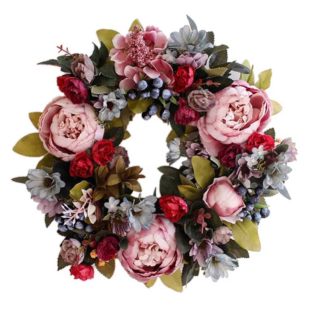 Ghirlanda per porta primaverile, ghirlanda di peonie artificiali, 13, 78 pollici ghirlande di fiori artificiali sospesi per porte all'aperto tutto l'anno, per la decorazione di ghirlande di San Vale