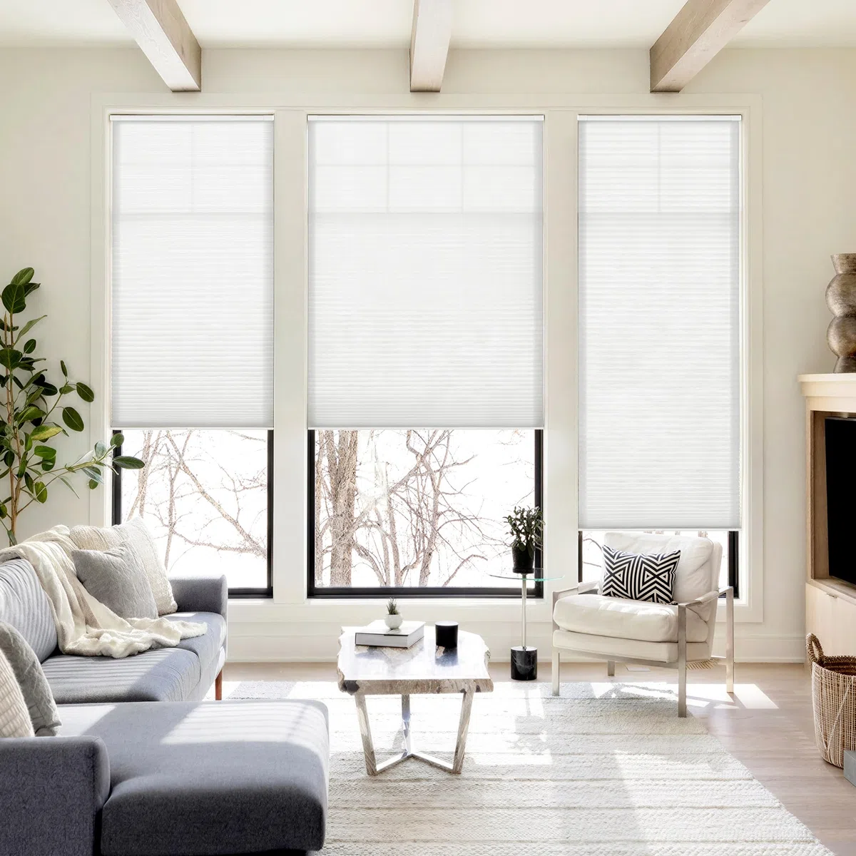 LazBlinds Tende cellulari senza fili, senza attrezzi, senza trapano, filtraggio della luce, per finestre di dimensioni 53,3 cm di larghezza x 164 cm di altezza, bianco