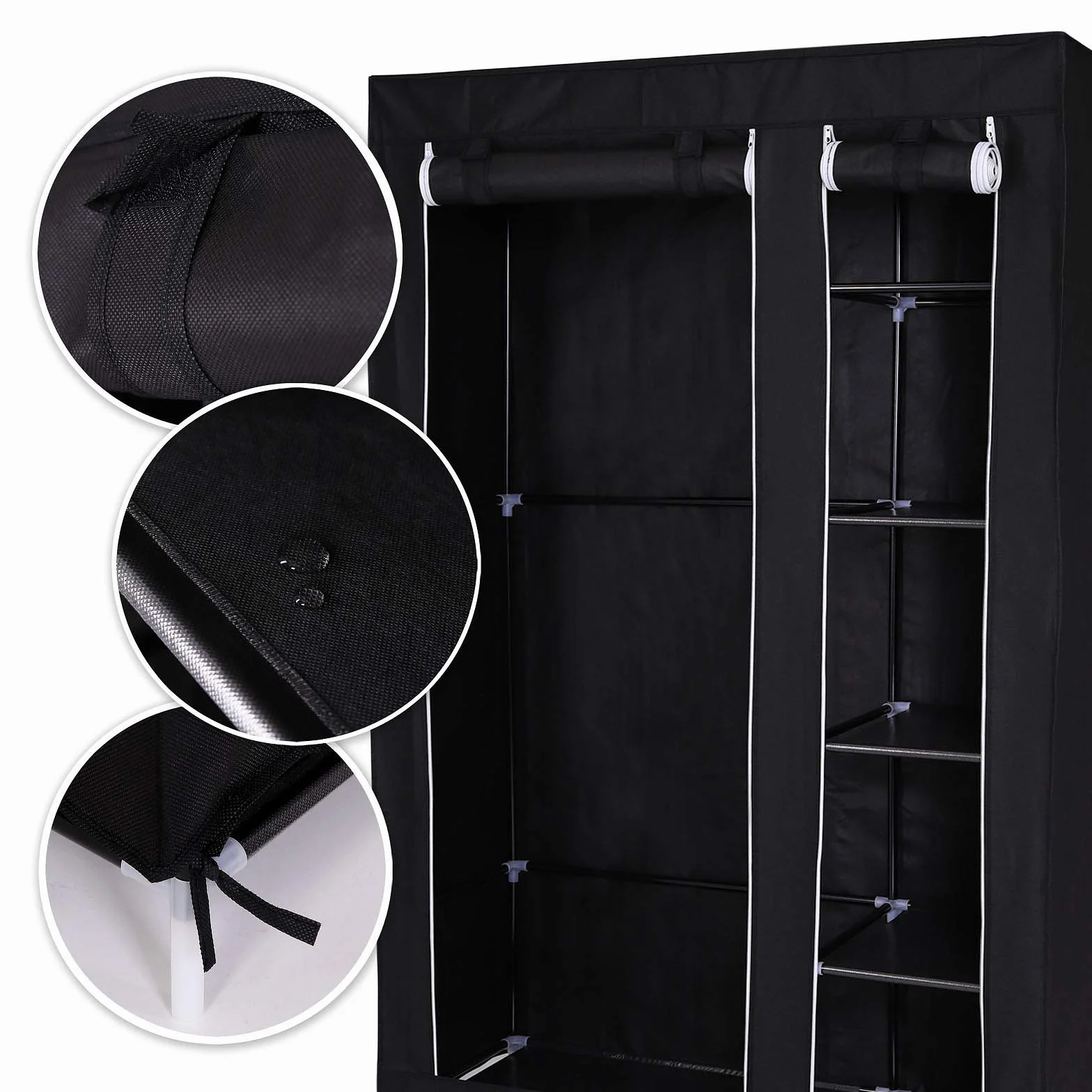 Dibea Armadio pieghevole da campeggio in tessuto guardaroba 175x110x45 cm, Nero