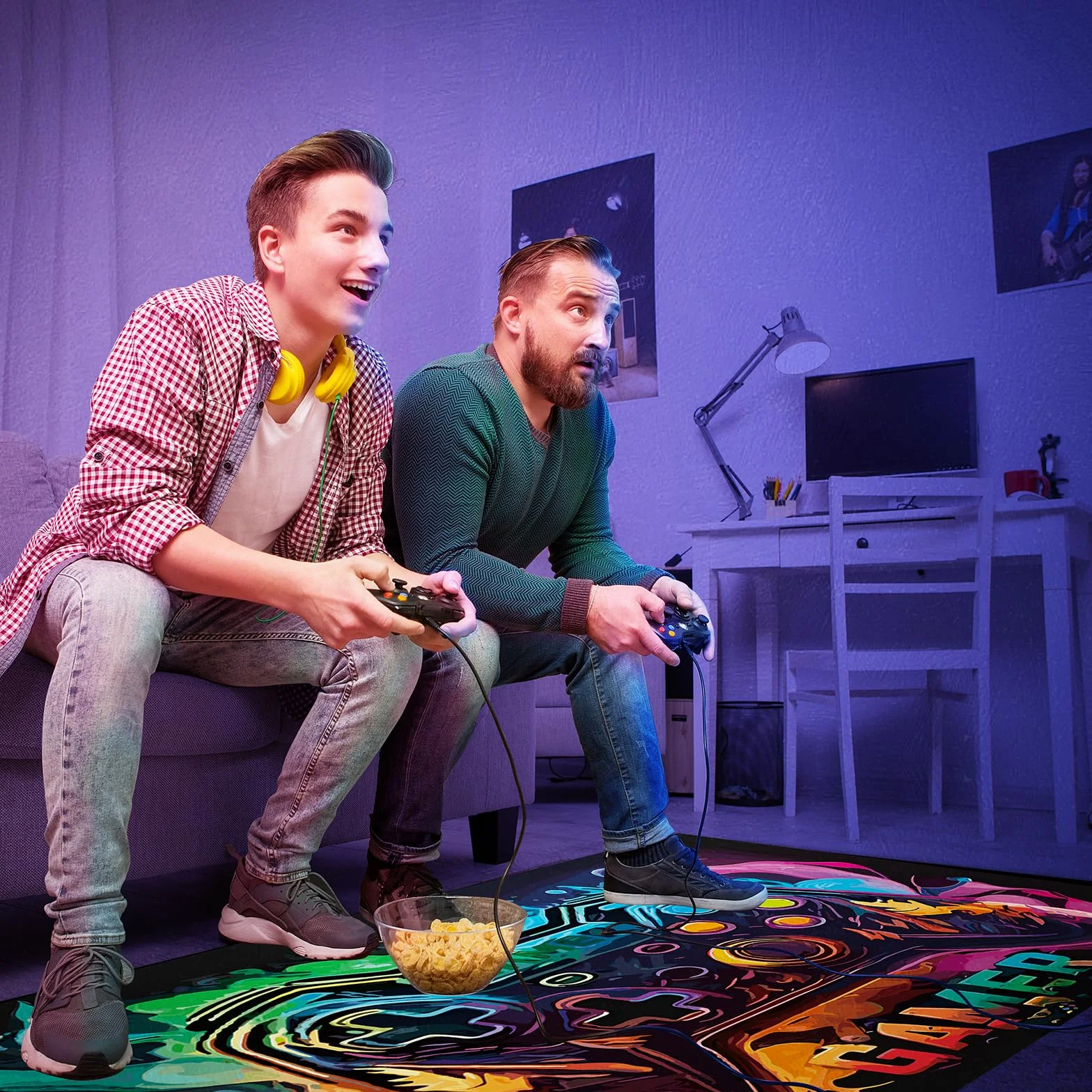 Tappeto Con Controller Di Gioco 50 x 80 cm, Tappeto Antiscivolo Con Decorazioni Graffiti, Per Gamer E Adolescenti, Ideale Per Camera Da Letto, Soggiorno, O Stanza Dei Giochi (E)
