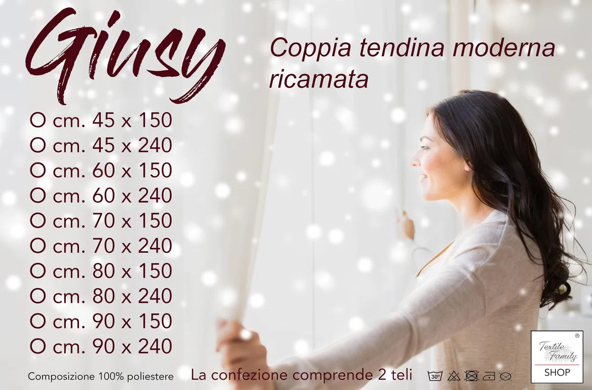 Tex family Tendina Giusy Bianco - Coppia Tende Vetro Moderne Semitrasparenti Effetto Bouclè in Poliestere - COPPIA (2 TELI) CM. 70X240