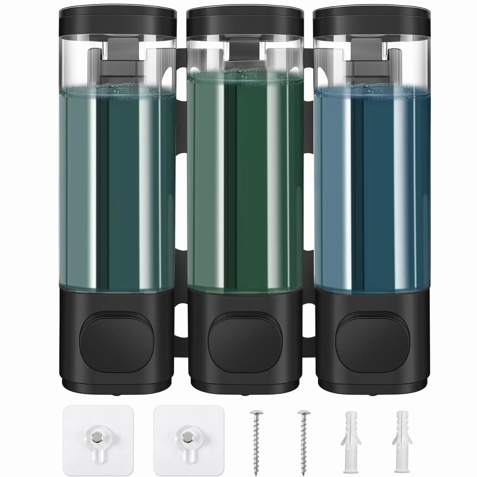 3 Pezzi Dispenser Sapone, Dispenser di Sapone da Parete, 300ML Dispenser Trasparente per Shampoo e Gel Doccia, Dispenser per Gel Doccia per Hotel