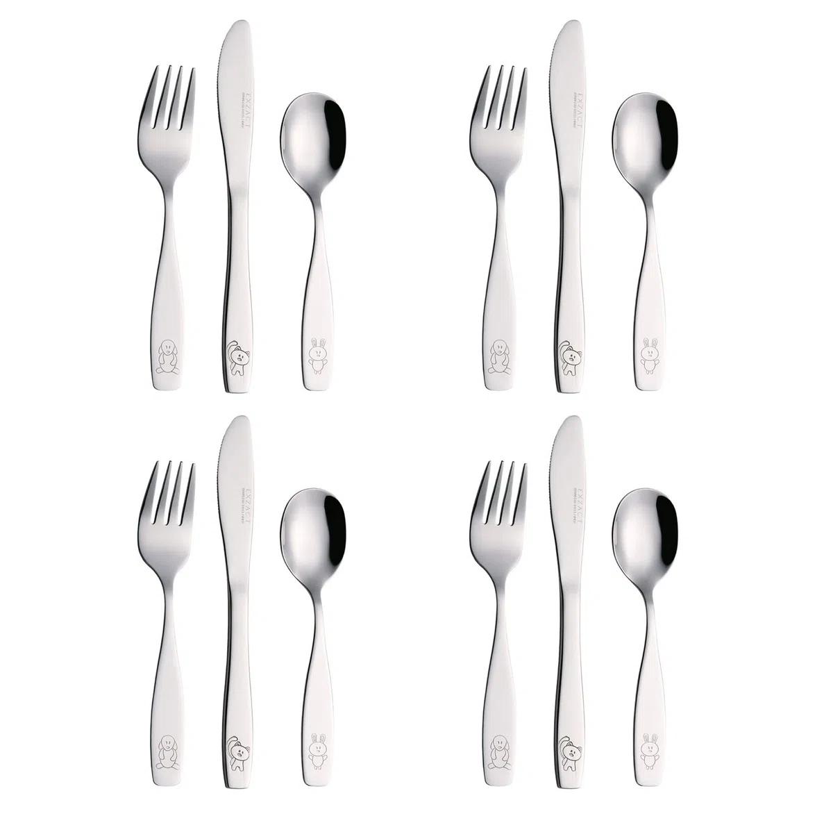 Exzact Posate per Bambini 12 Pezzi in Acciaio Inox - 4 x forchetta, 4 x coltelli, 4 x Cucchiai Cena
