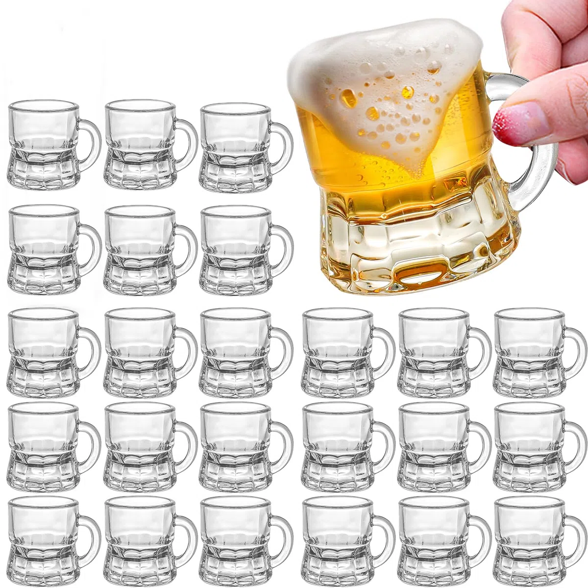 Boccale da Birra, Bicchieri da Shot 2 oz Boccali da Birra in Vetro Mini Mason Trasparenti Bicchieri Piccoli per Succo Bicchieri da Degustazione per Bevande Festa della Birra (Vetro, Confezione