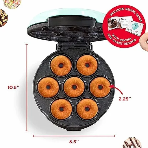 SQUADO Macchina per Ciambelle Mini Elettrica, 700 W, 12 pollici (30,5 cm), 7 Fori, per Famiglie Fai-Da-Te, Feste, Pasticcerie