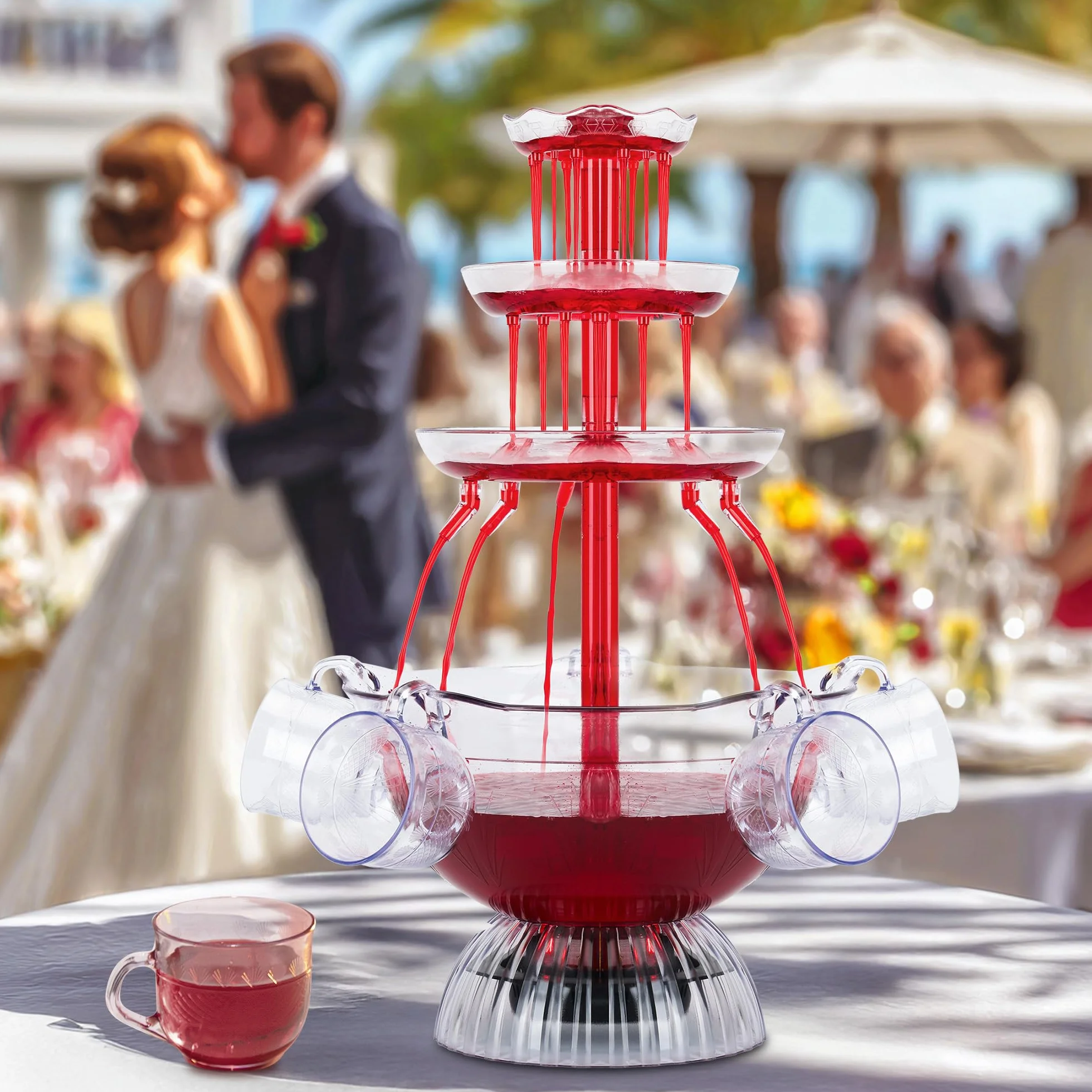 Fontana di Festa, 3 Livelli Illuminanti LED per Pub, Feste a Casa, Compleanni e Matrimoni, Fontana Elettrica con 5 Tazze Riutilizzabili e Vino Rosso