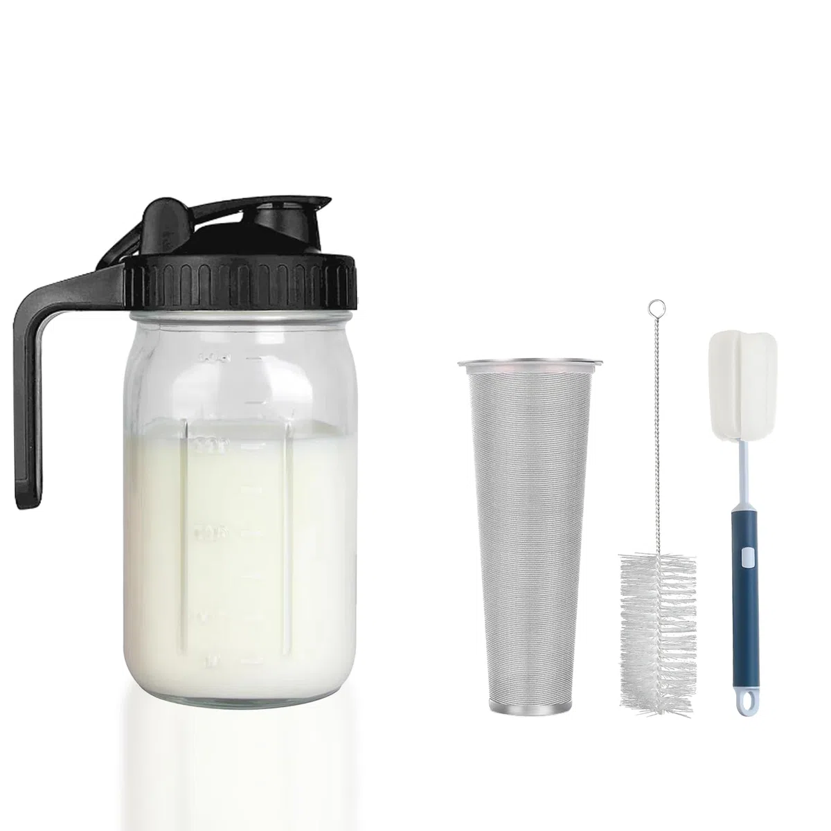 Brocca per caffè freddo, in vetro spesso, con filtro in acciaio inox, coperchio a prova di perdite, manico ergonomico per caffè freddo, tè, limonata, bevande fatte in casa (nero, 907,2 g)