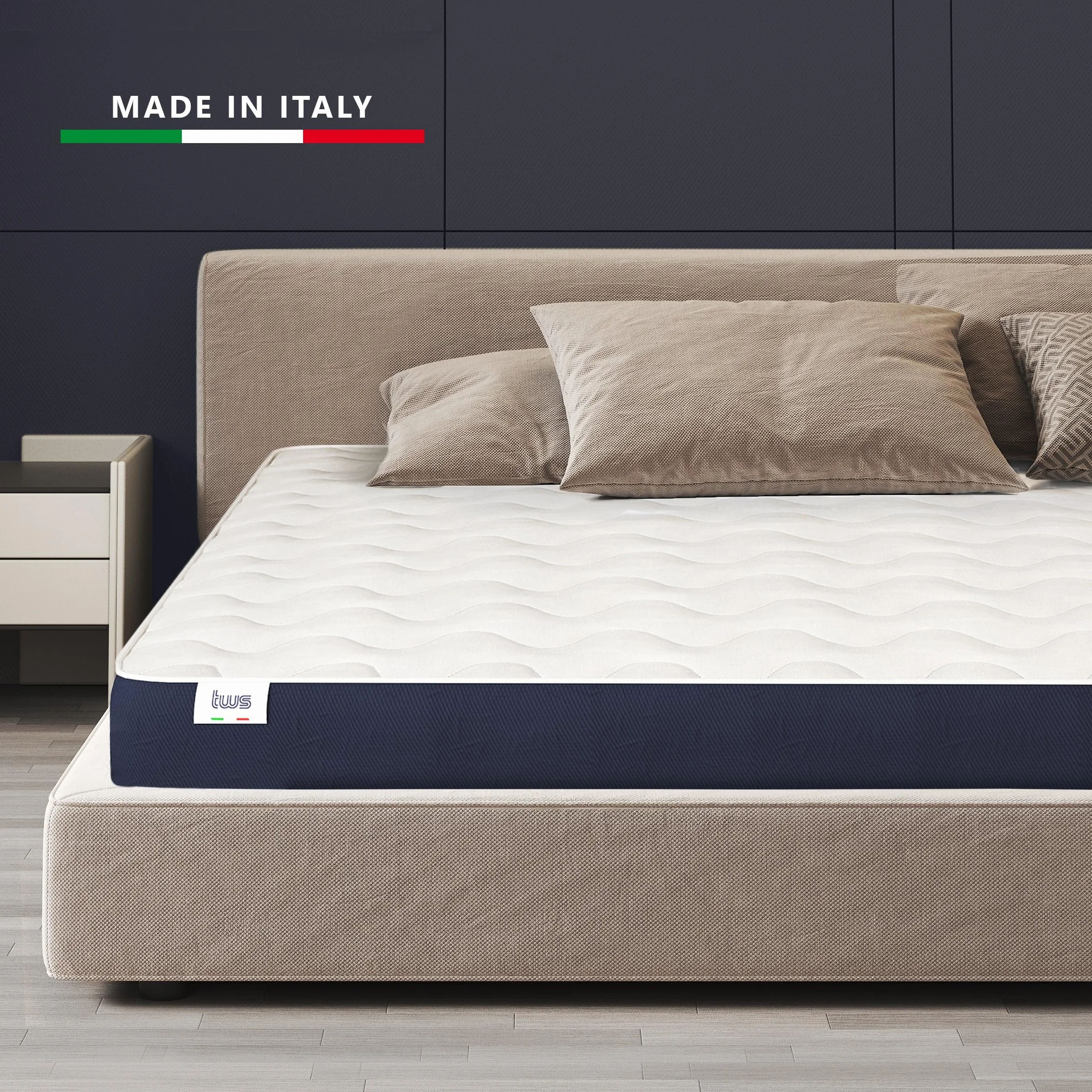 Materasso Una Piazza e Mezza 120 x 190 in Waterfoam Ipoallergenico | Altezza 10 cm | Imbottitura in Ovatta e Rivestimento in Tessuto 3D Traspirante, Antiacaro e Antifungino | Realizzato in Italia