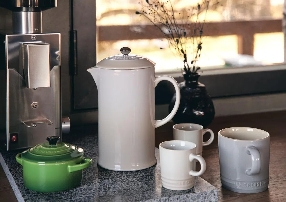 Le Creuset Coffee Press in gres vetrificato con Pressa in Acciaio Inox, 1 L, Meringue, 60706087160003