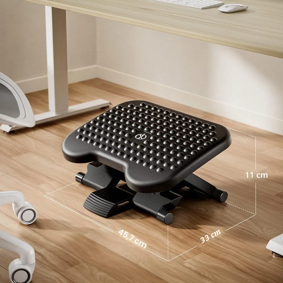 HUANUO Poggiapiedi Regolabile, Poggiapiedi Ergonomico Da Scrivania Con Funzione di Massaggio, 3 Regolabili in Altezza e Angolo, Antiscivolo per Ufficio e Casa