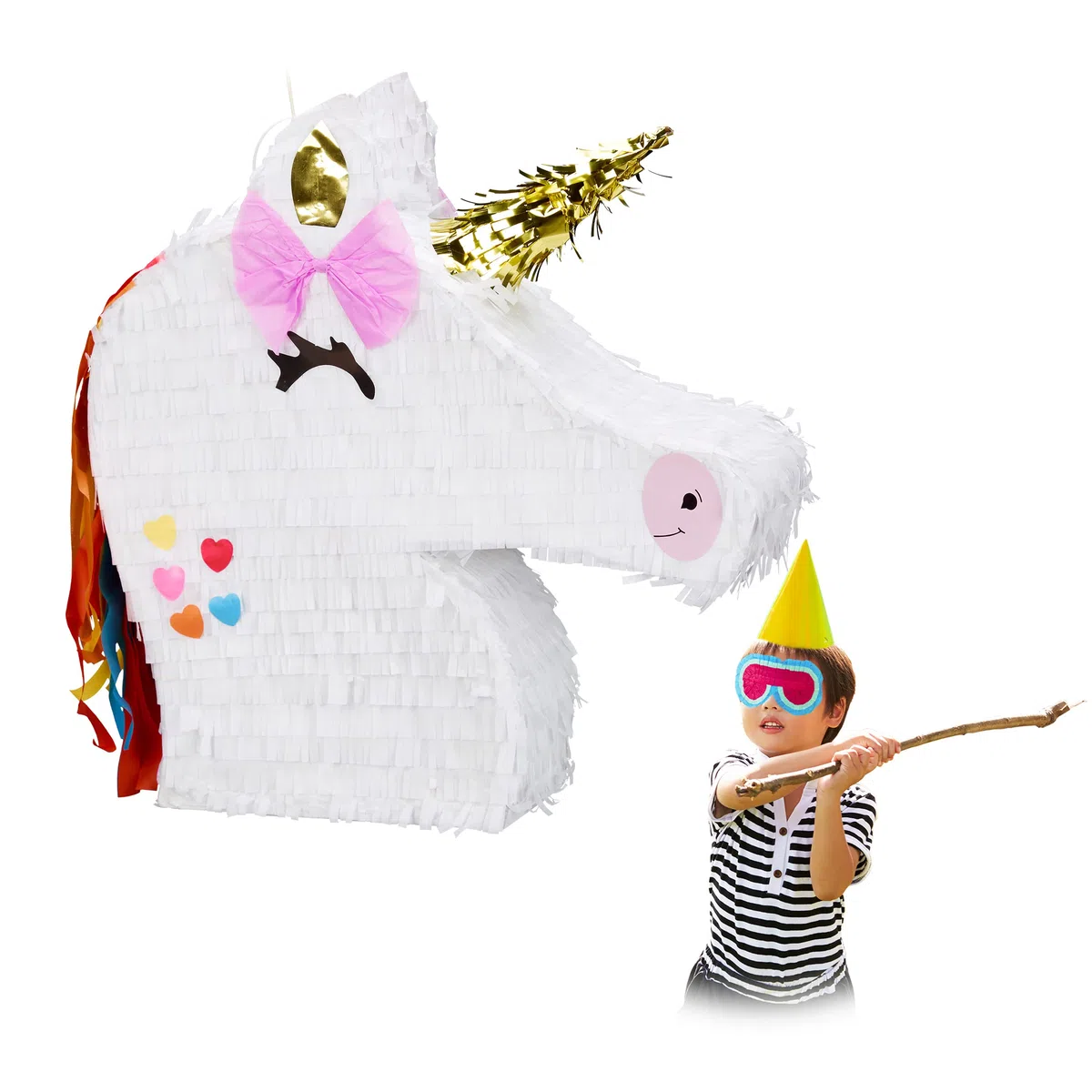 Relaxdays Pignatta a Forma di Unicorno, da Appendere, per Bimbi e Bimbe, per Feste Compleanno, da Riempire, Bianco