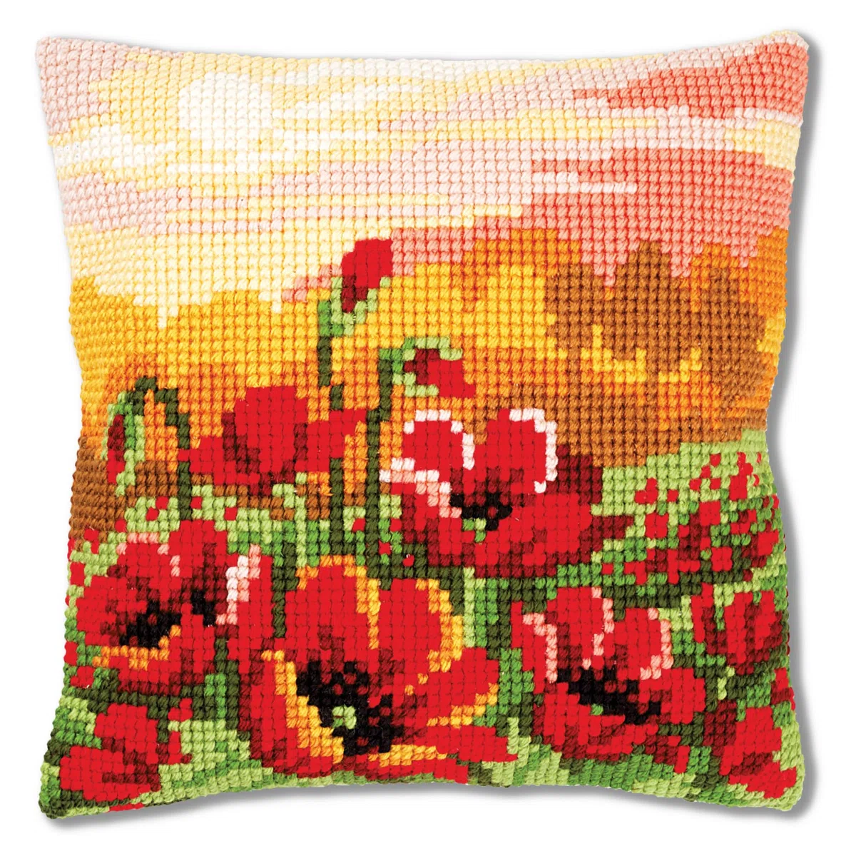 VERVACO Kit Cuscino Punto Croce PRATO DI PAPAVERI Set Ricamo Principianti Cuscini Gobelin Decorativi ca. 40 x 40 cm Accessori Per Lavoretti Creativi DIY Casa Decor Hobby Adulti Cross Stitch