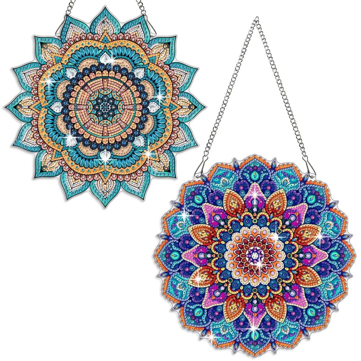 Fokenzary - Set completo per diamond painting 5D per adulti con decorazione a catena, mandala fai da te, speciale decorazione con gemme di cristallo (24 * 24 cm*2 pezzi)