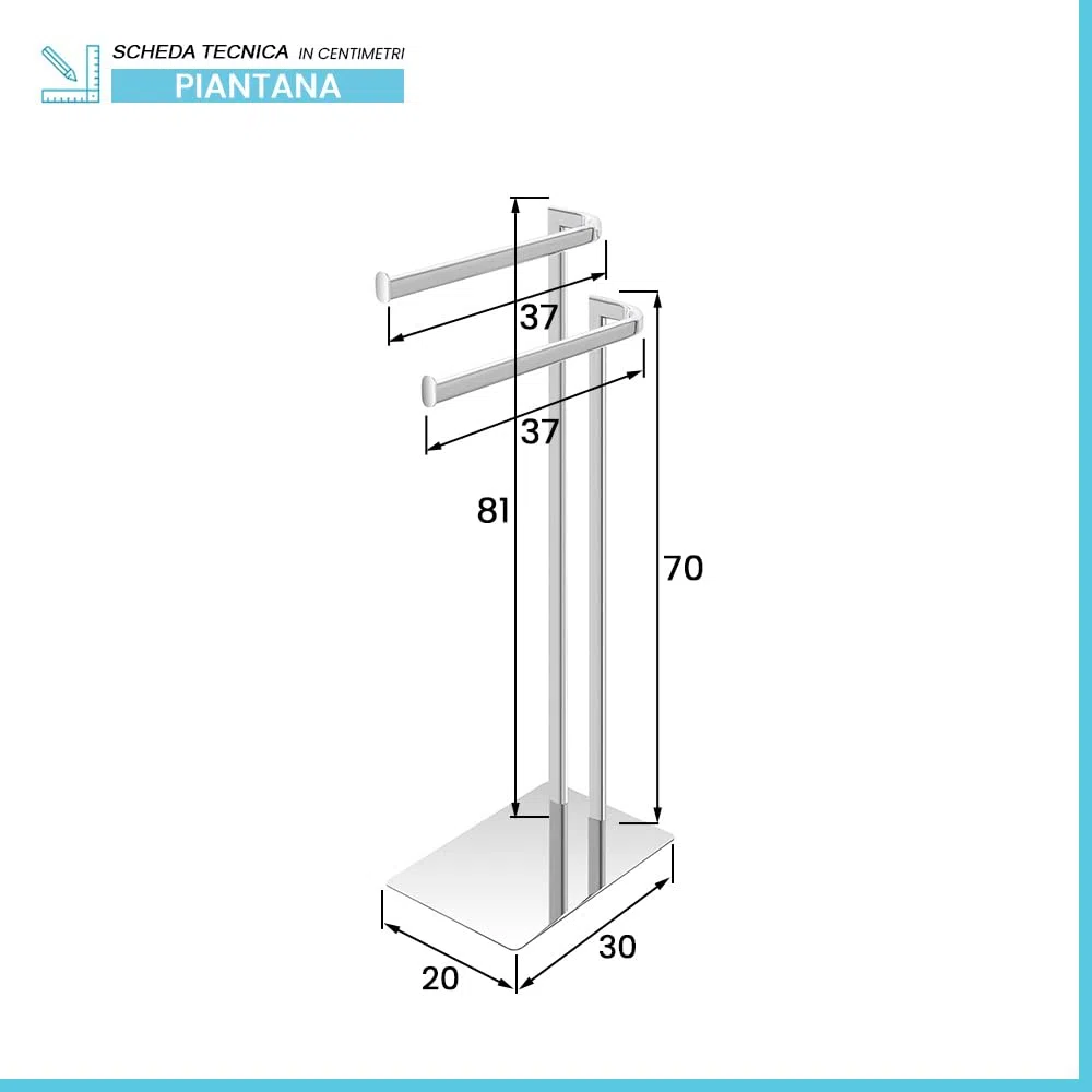 Piantana Porta Asciugamani Da Appoggio Per Bagno In Acciaio Cromato Linea Style, L 20 x P 30 x H 70 Cm, Dotata Di 2 Braccia Porta Salviette