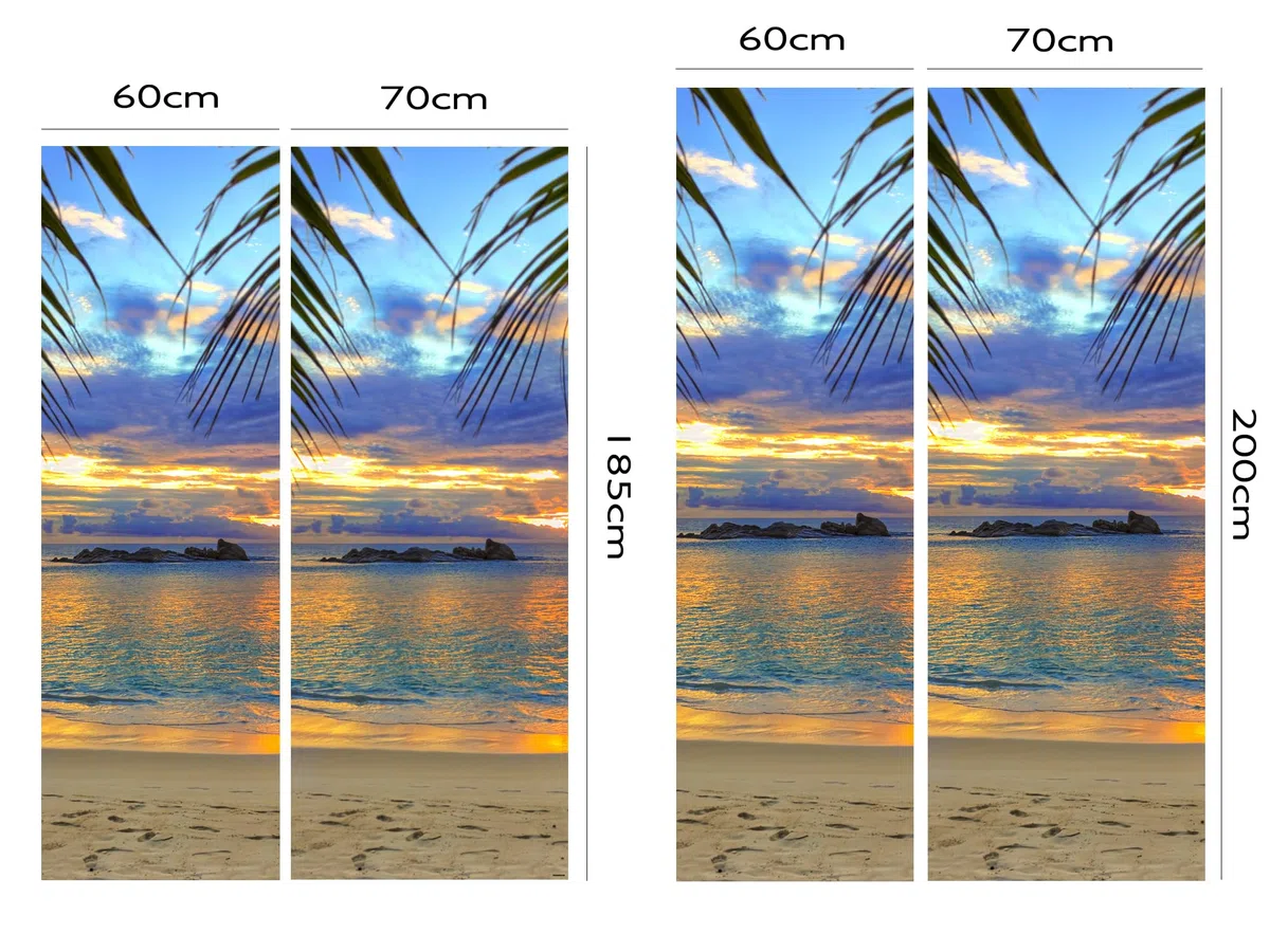 Oedim Vinile Frigorifero Crepuscolo in Spiaggia Tropicale, Vinile Premium, 200 x 70 cm | Adesivo resistente e di facile applicazione | Adesivi per frigorifero economici ed eleganti | Vinile