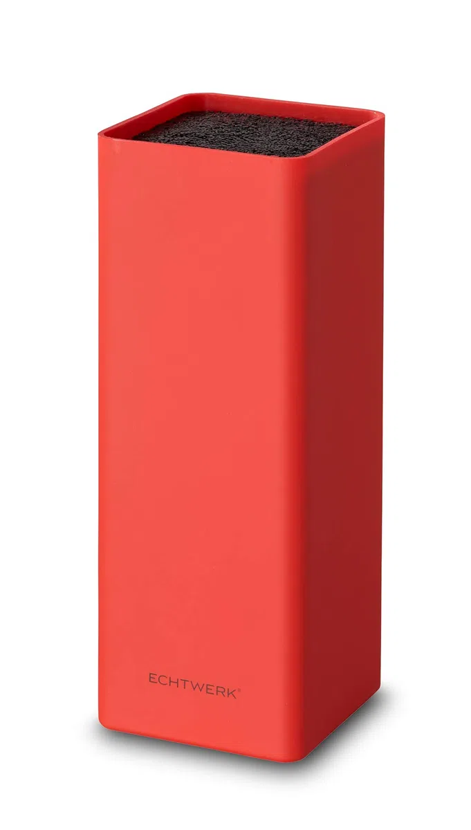 ECHTWERK Ceppo universale quadrato per coltelli, portacoltelli, organizzatore per coltelli da cucina, pratico supporto, contenitore salvaspazio per coltelli con inserto in setola, rosso, 30 cm