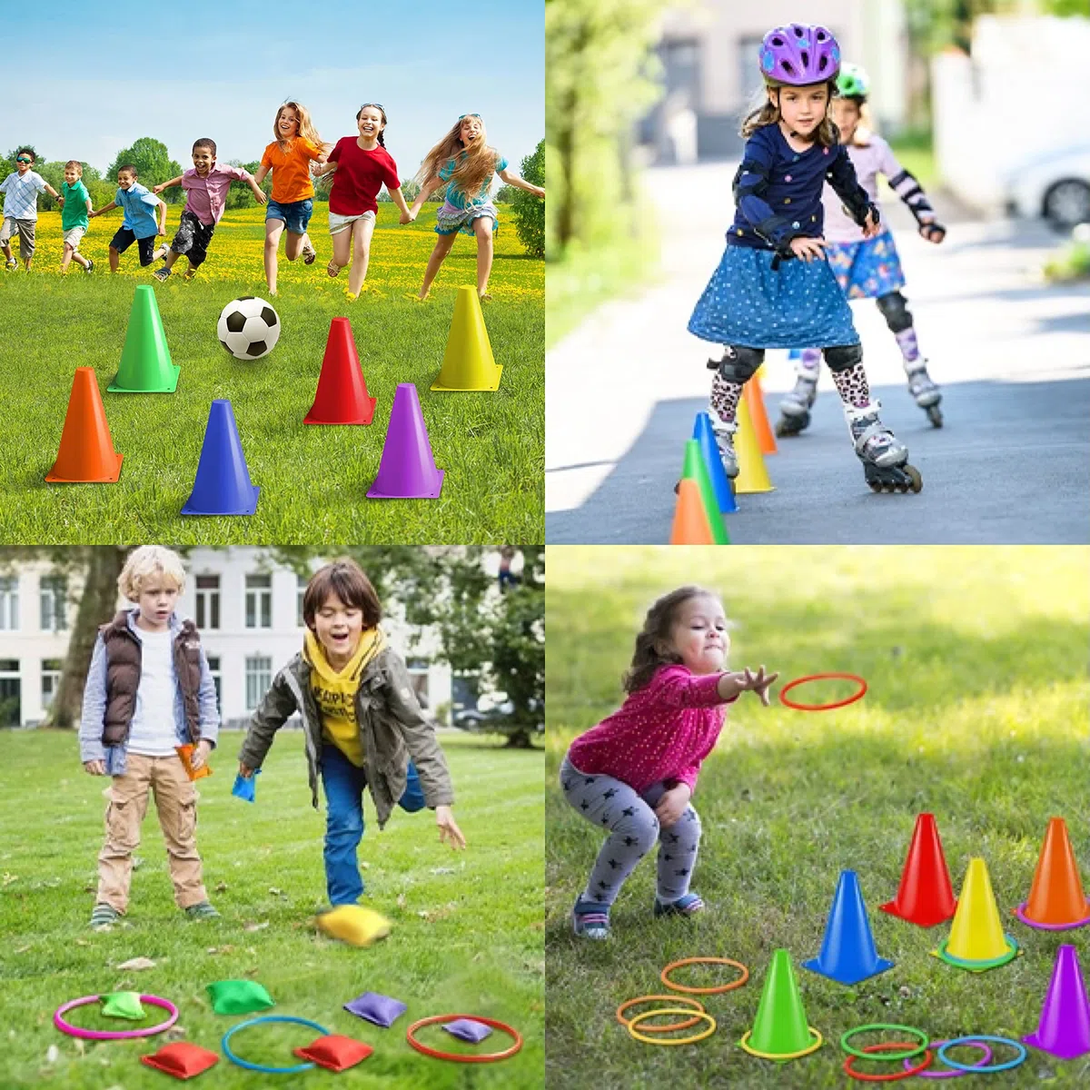 Eocolz Set di giochi di carnevale 3 in 1, coni in plastica morbida per fagioli ad anello, giochi per bambini, feste di compleanno, giochi all'aperto, forniture per giochi da 32 pezzi