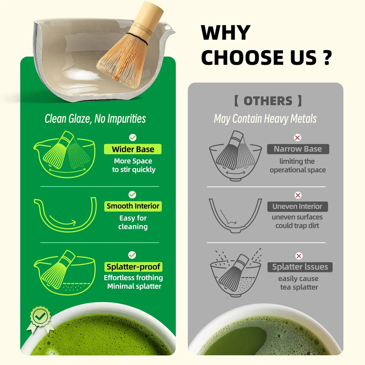 TEANAGOO Giapponese naturale Rock Texture Matcha Chawan con frusta Rest, 1 oz. K17, Lt. Grigio, Matcha Tea Bowl, Ciotola di ceramica, Ciotole di tè per Matcha, Ceramica Matcha Bowl