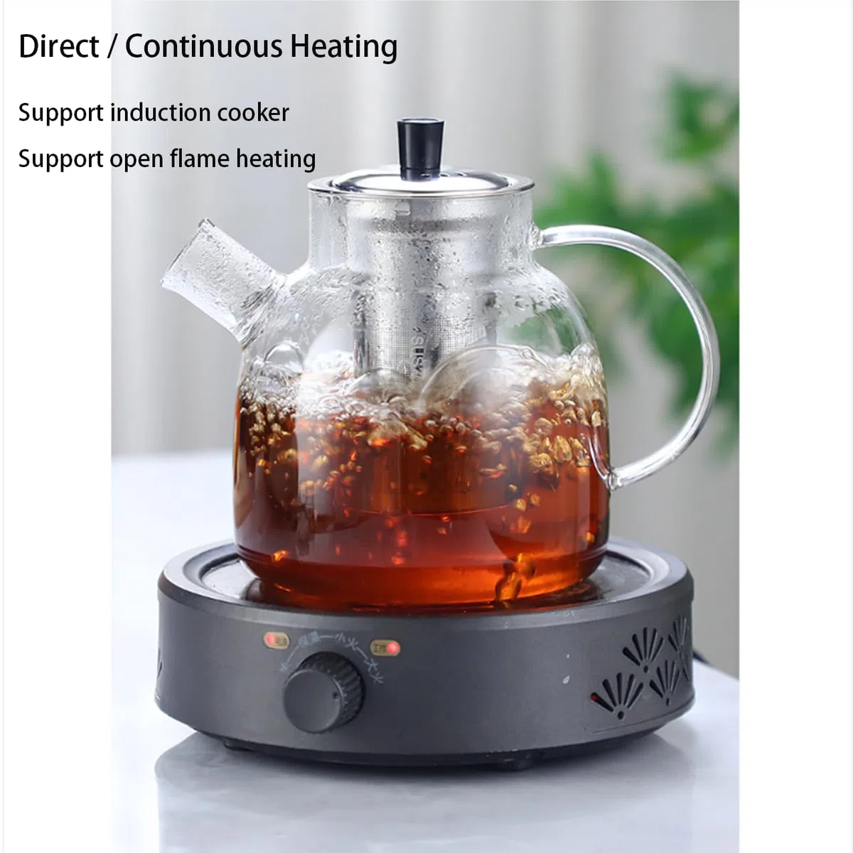 1500ml Vetro Borosilicato Grande teiera, teiera con rimovibile Infusore e Scaldino, mantiene caldo a lungo, lavabile in lavastoviglie