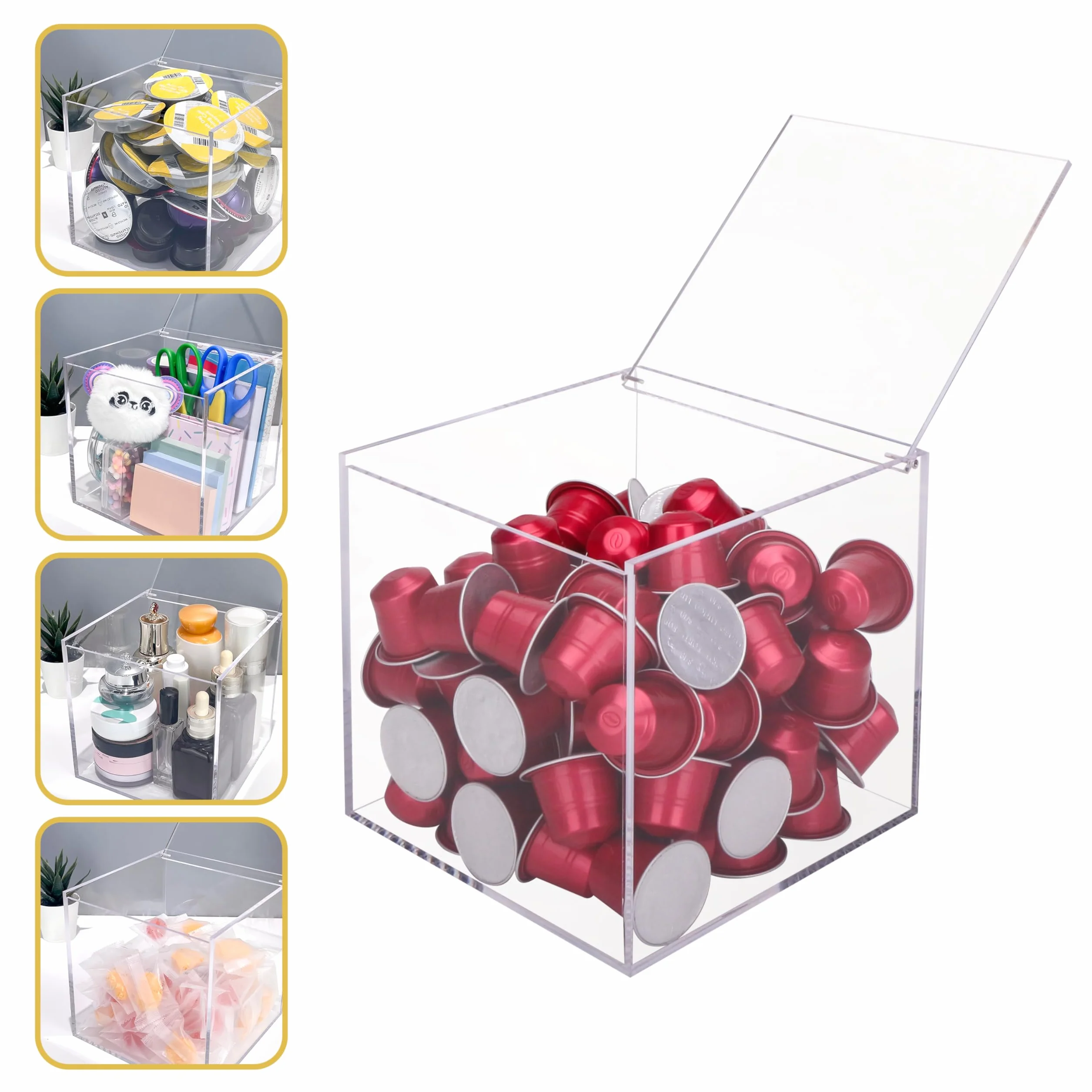 Exzact Cubo per capsule di caffè da 15 cm in acrilico, organizer per cestini per cialde di caffè, porta capsule trasparente, contenitore multifunzione