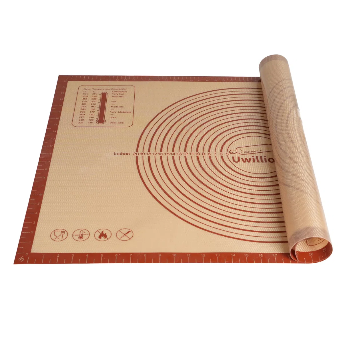 UWILLION Tappetino da forno in silicone, misura grande, 90 x 60 cm, XXL, in silicone, con misurazione per fondente, pizza e pane