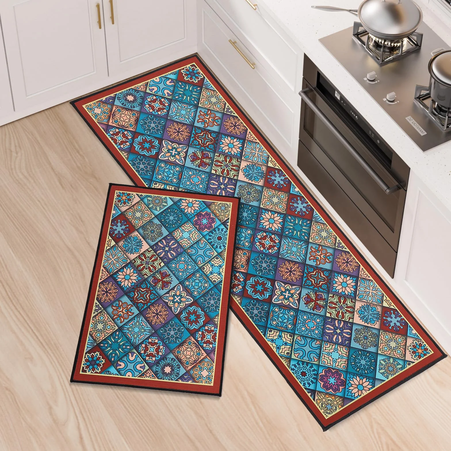 Set di 2 Tappetini da Cucina Antiscivolo, Set di Tappetini da Cucina Lavabili per Ufficio, Lavanderia, Camera da Letto, Corridoio, Sala da Pranzo e Ingresso